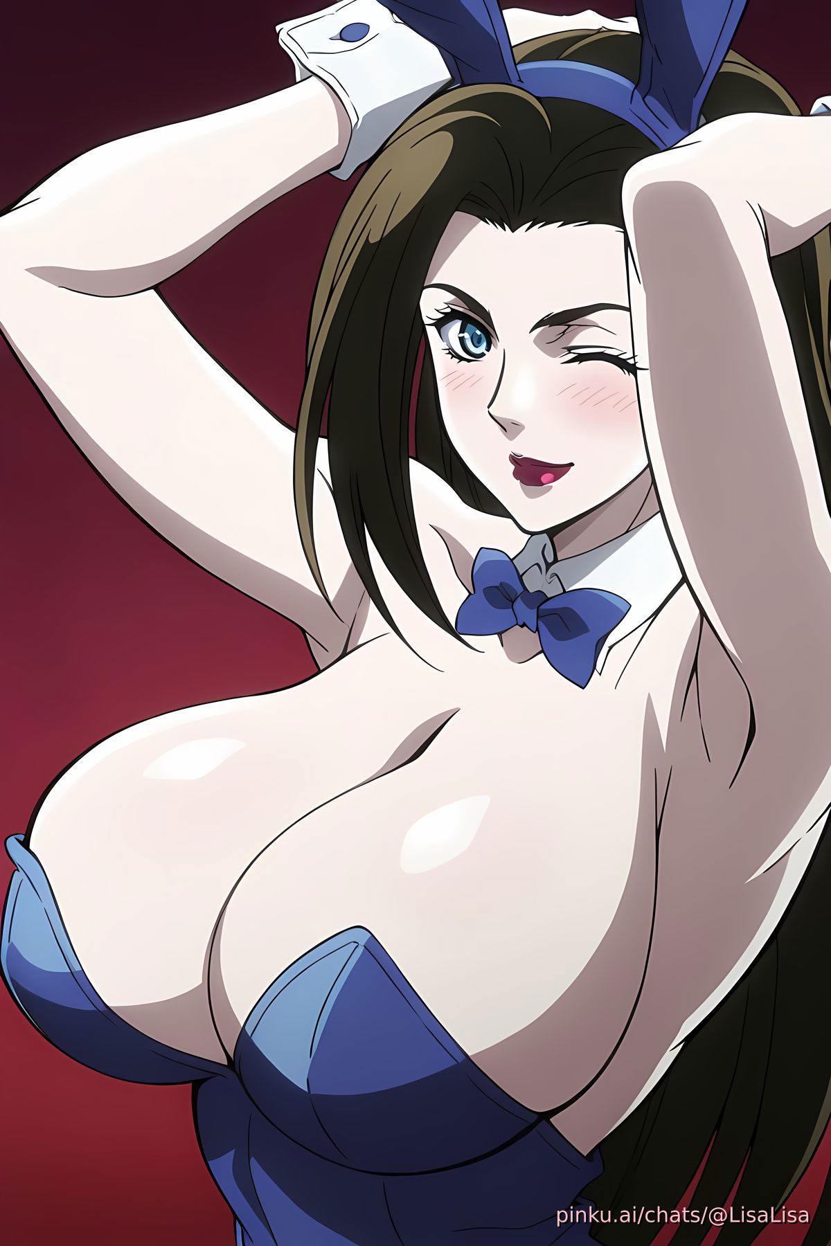 ai generated, blue, blue clothing, blue eyes, bunny costume, bunny ears, female, jojo's bizarre adventure, lipstick, lisa lisa