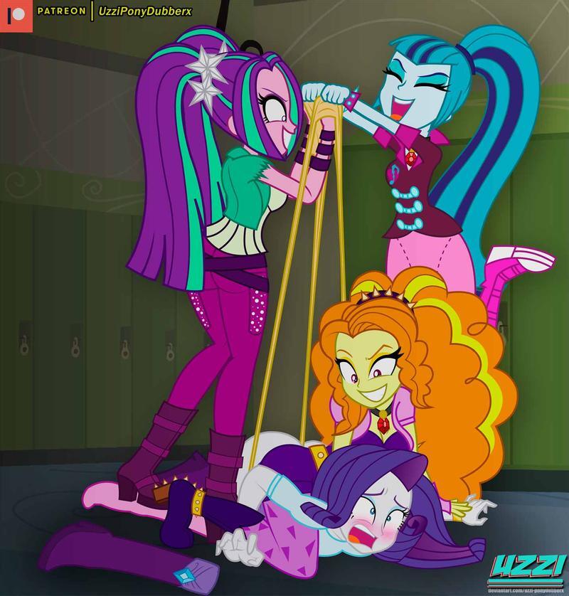 4girls abuse adagio_dazzle aria_blaze ass atomic_wedgie blush breasts bullying cleavage discomfort embarrassed equestria_girls evil_grin evil_smile female females_only friendship_is_magic hasbro humiliation laugh multiple_girls my_little_pony open_mouth panties patreon patreon_logo rarity_(eg) rarity_(mlp) sadism siren_gem sonata_dusk the_dazzlings uzzi-ponydubberx victorious_villain wedgie