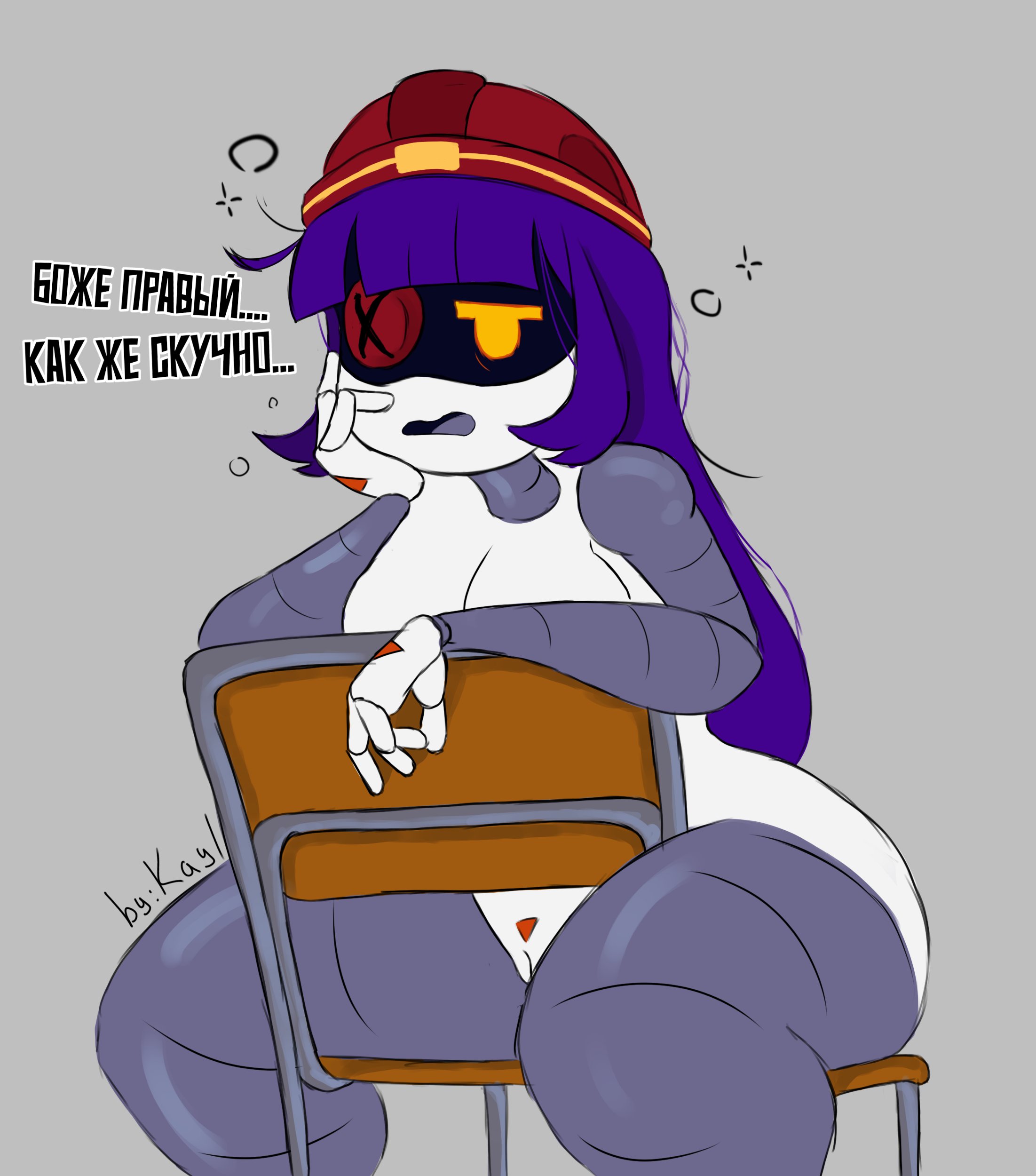 anthro, ass, big thighs, blush, breasts, casual nudity, classroom, dialogue, doll (murder drones), drone, female, female only, glitch productions, huge ass, huge thighs, kayl, long hair, looking at viewer, medium breasts, murder drones, naked, public, public exposure, public nudity, purple hair, pussy, robot, robot girl, russian text, school, schoolgirl, solo, tagme, talking to viewer, text, thick hips, thick thighs, thighs, white body, worker drone