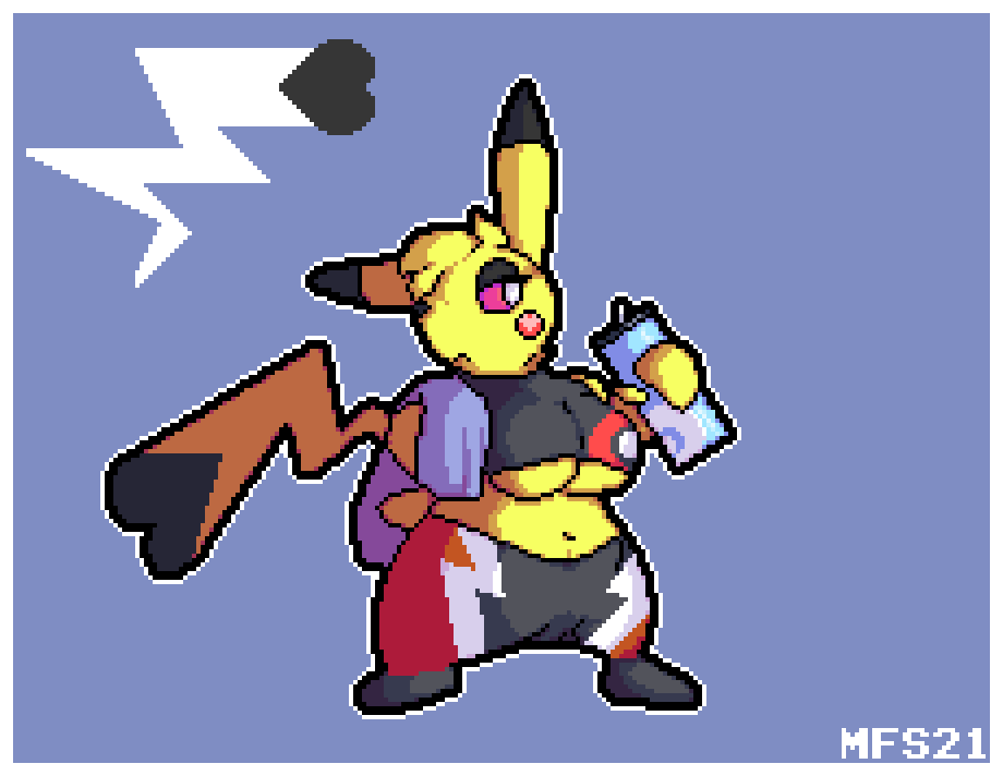 anthro breasts cosplay_pikachu female female_only furry matchesyashi midriff pikachu pikachu_libre pixel_art pokémon_(species) pokemon rodent shortstack tail underboob yellow_fur