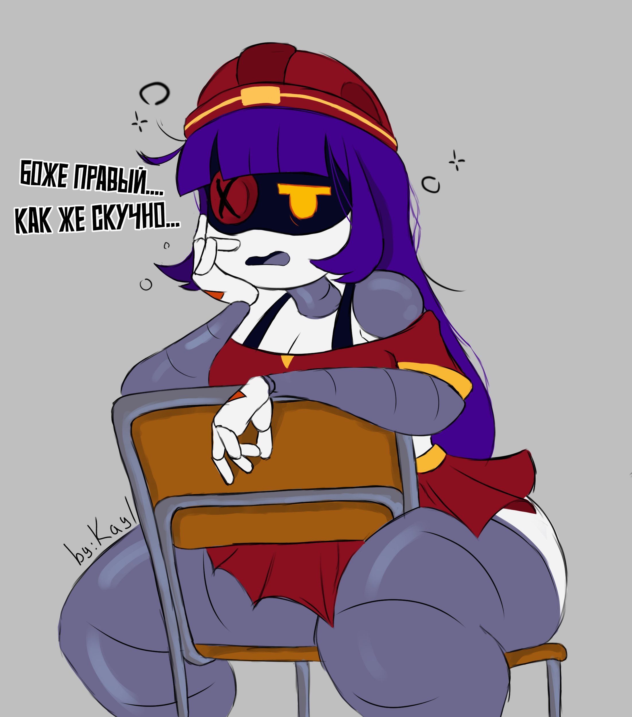 ass, big thighs, blush, breasts, casual, classroom, clothed, dialogue, doll (murder drones), drone, female, female only, glitch productions, huge ass, huge thighs, kayl, long hair, looking at viewer, medium breasts, murder drones, public, public exposure, purple hair, revealing clothes, robot, robot girl, russian text, school, schoolgirl, solo, tagme, talking to viewer, text, thick hips, thick thighs, thighs, underass, white body, worker drone