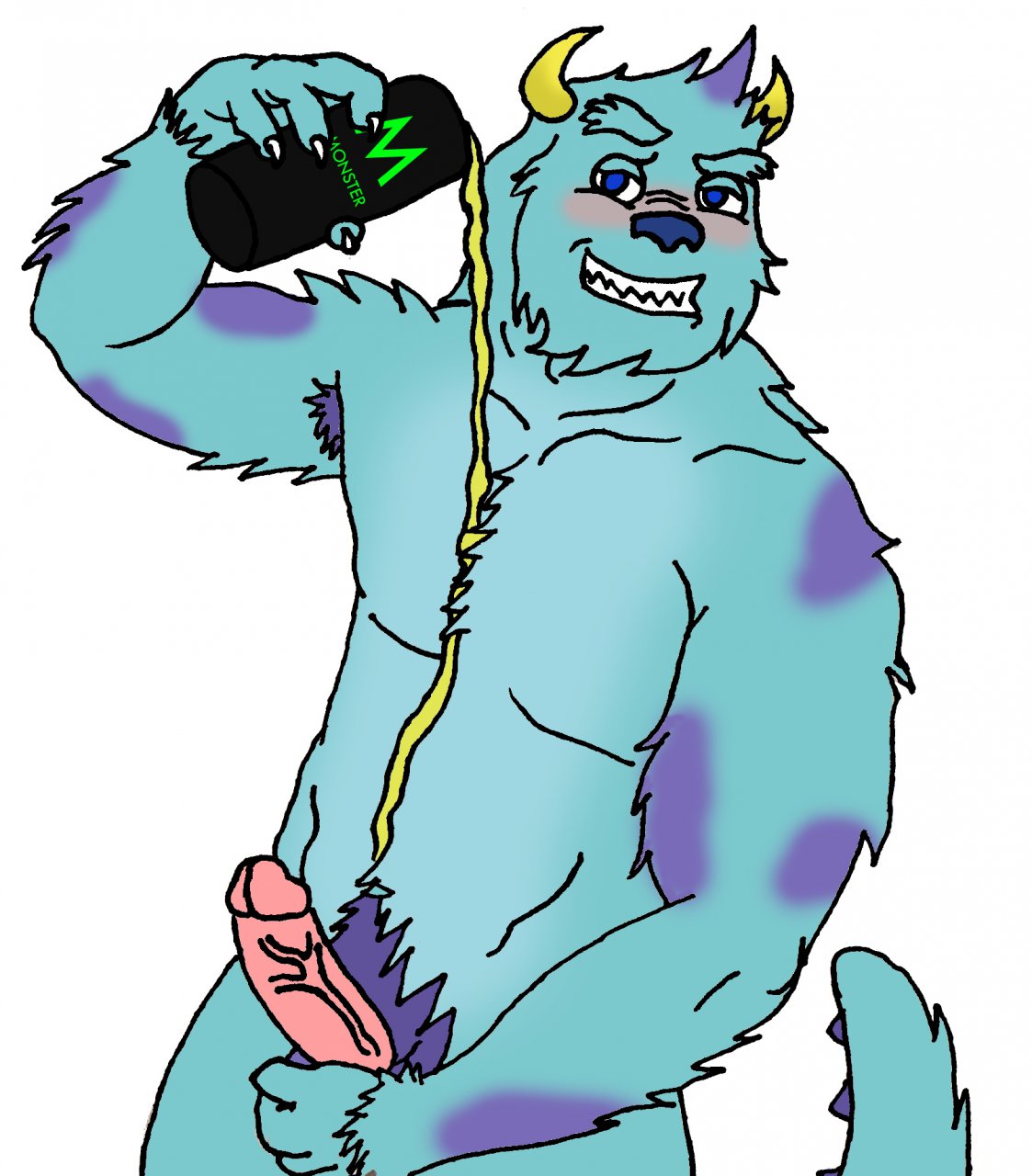 alcohol alexander13wolf beer beer_can beverage blue_eyes blue_fur disney erection fur horn male male_only mammal monsters_inc monsters_university penis pixar purple_fur solo sulley