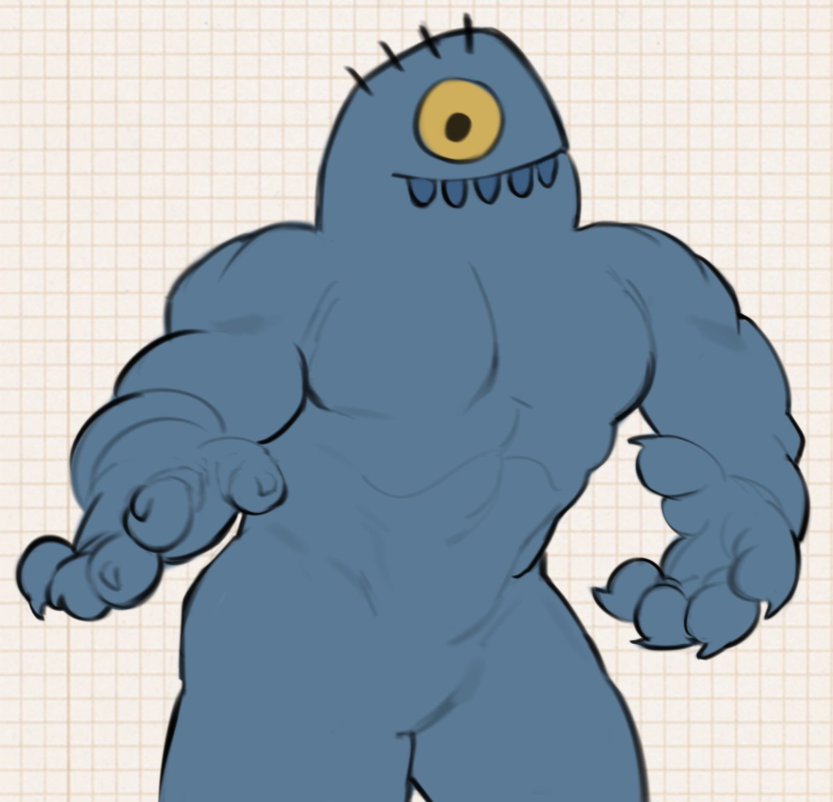 2024 abs blue_body blue_monster_(doodle_jump) clawed_fingers cute cyclops doodle_jump front_view hair kogito looking_at_viewer male male_only monster muscular muscular_male one_eye pecs simple_background smile smiling_at_viewer solo solo_male standing teeth yellow_eyes