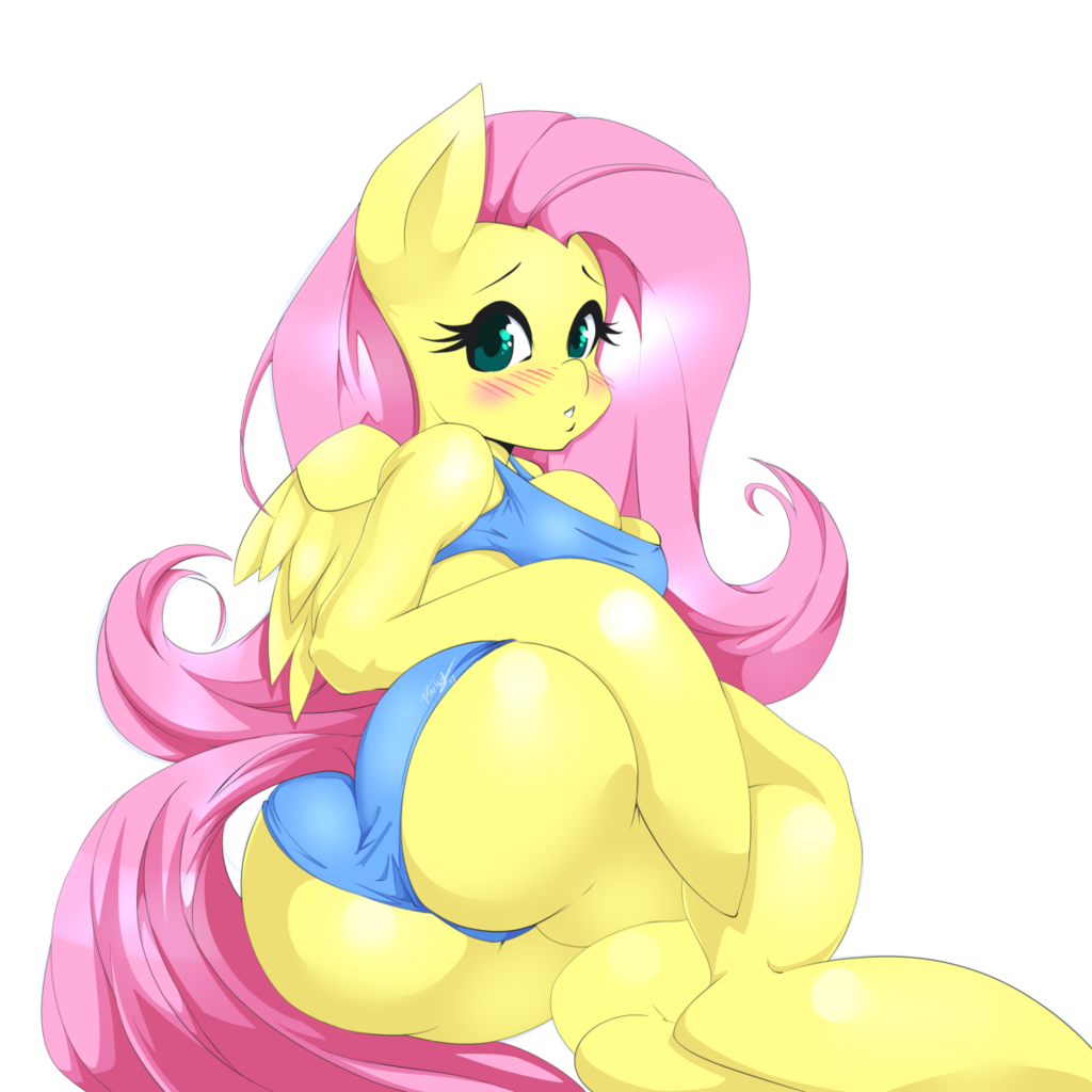 anthro back_view bra female fluttershy_(mlp) friendship_is_magic my_little_pony panties presenting solo straight_hair vin4art