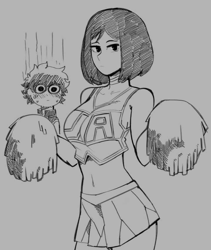 blush cheerleader cheerleader_outfit cheerleader_uniform izuku_midoriya kodai_yui my_hero_academia pom_poms ragingbarbarians sketch u.a._cheerleader_outfit yui_kodai