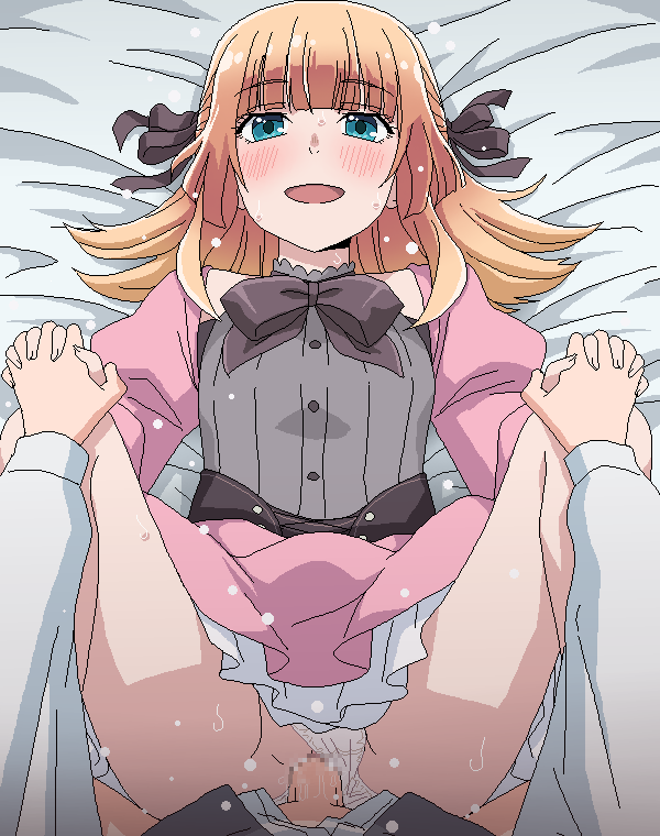 blonde_hair blue_eyes clothed_sex clothing_aside dress holding_hands interlocked_fingers long_hair lying missionary on_back on_bed panties panties_aside penis sex skirt tensei_kizoku_kantei_skill_de_nariagaru tomu_(tomubobu) underwear