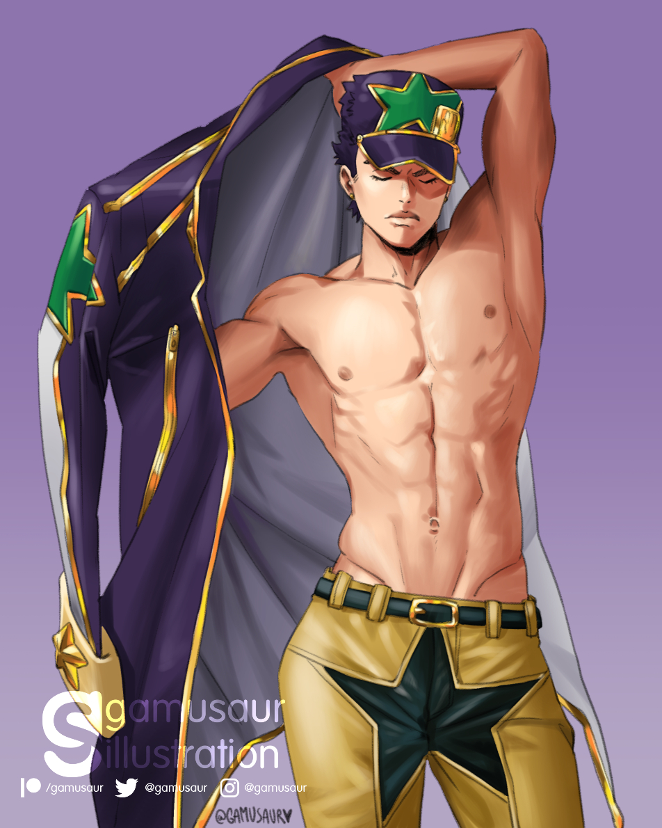 1boy dilf gamusaur jojo's_bizarre_adventure jotaro_kujo male male_only mature_male muscular_male stone_ocean