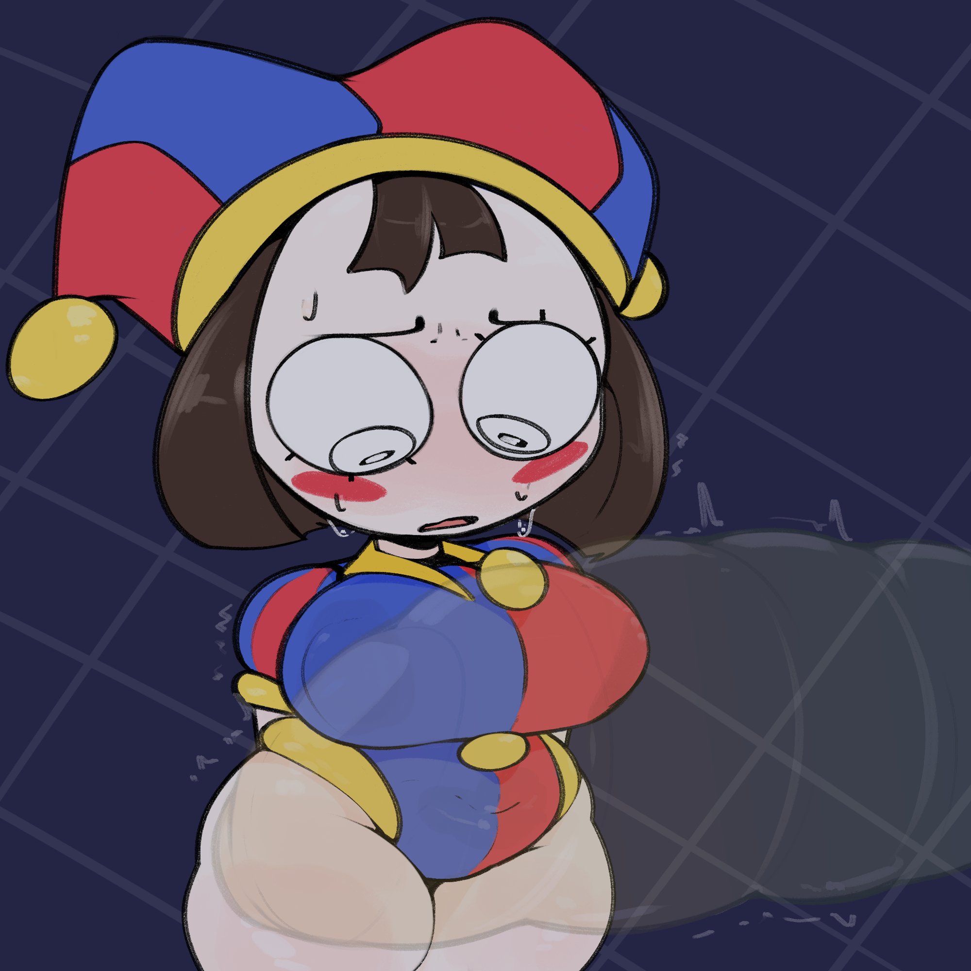 1girls, big breasts, breasts, brown hair, clown girl, female, female focus, female only, glitch productions, gummigoo (the amazing digital circus), large breasts, pomni (the amazing digital circus), severingaxis183, shortstack, straight, the amazing digital circus