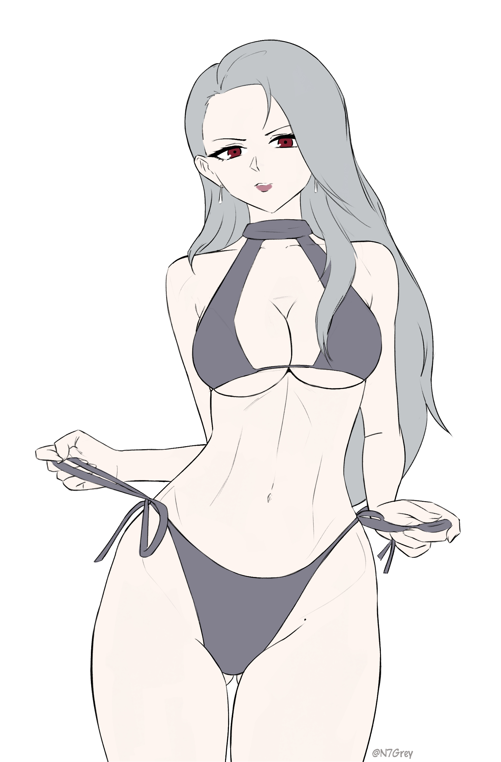 atlus, breasts, female, female only, looking at viewer, n7grey, persona, persona 5, red eyes, sae niijima, solo
