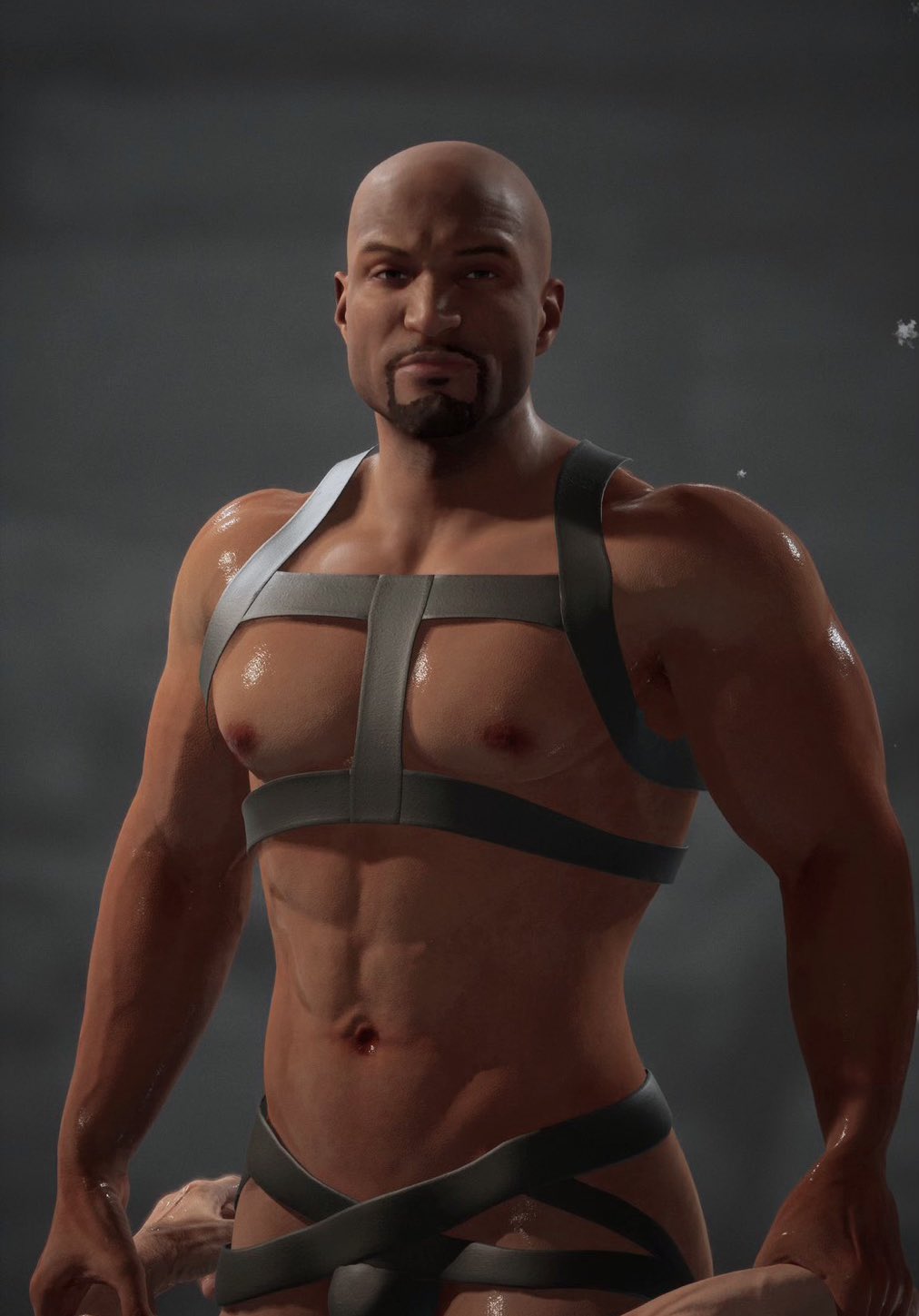 1boy 3d 3d_(artwork) 3d_model abs bald bald_man beard brown_eyes dark-skinned_male dark_skin darrius haviksluz male male_focus male_only masculine melanin mortal_kombat mortal_kombat_1_(2023) netherrealm_studios pecs scantily_clad skimpy_outfit solo solo_focus solo_male victory_pose