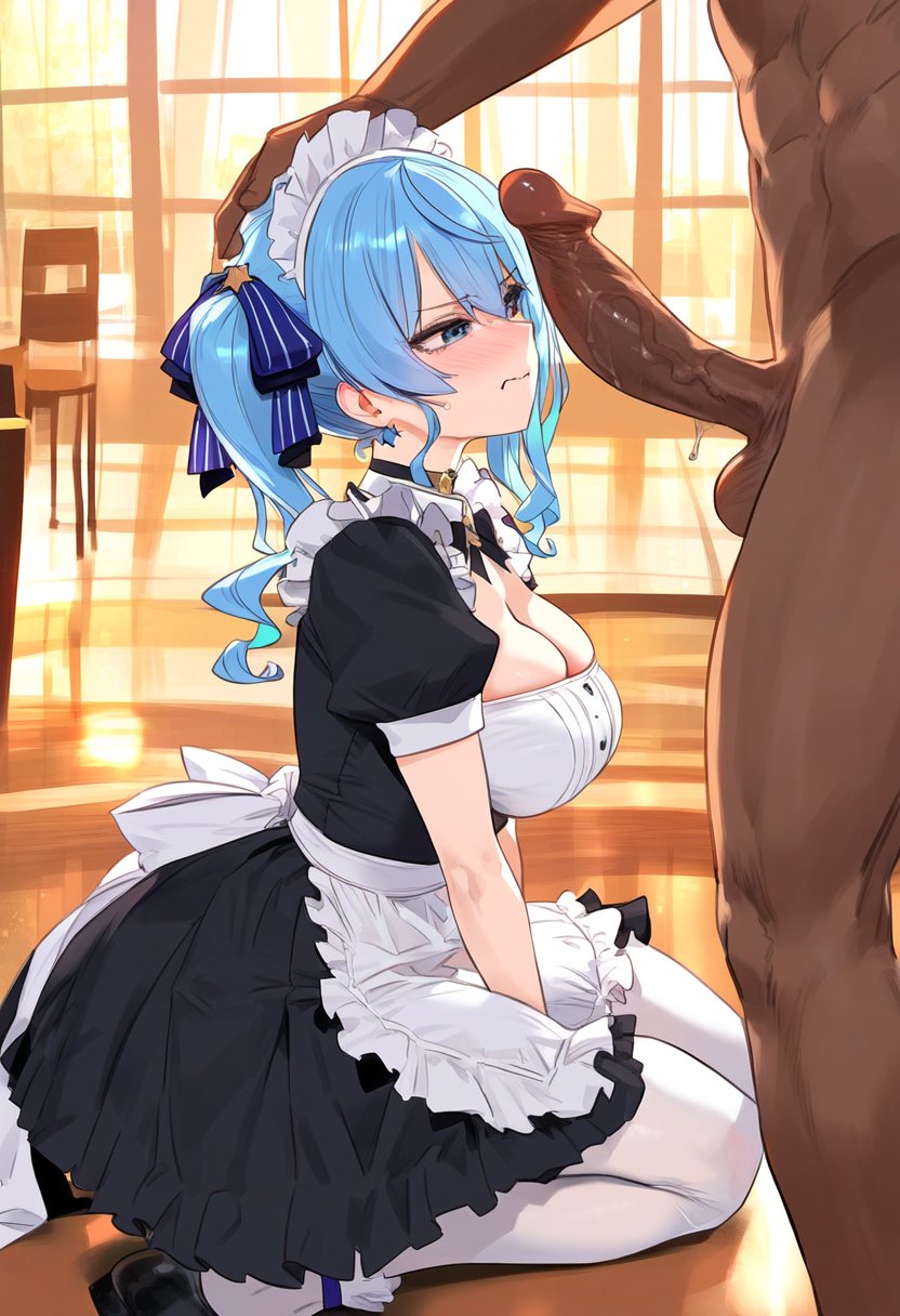 1girls, ai generated, black penis, blue hair, dark skin, dark-skinned male, female, hololive, hololive gen 0, hololive japan, hoshimachi suisei, interracial, maid, maid outfit, maid uniform, male, penis, sex, tagme, virtual youtuber