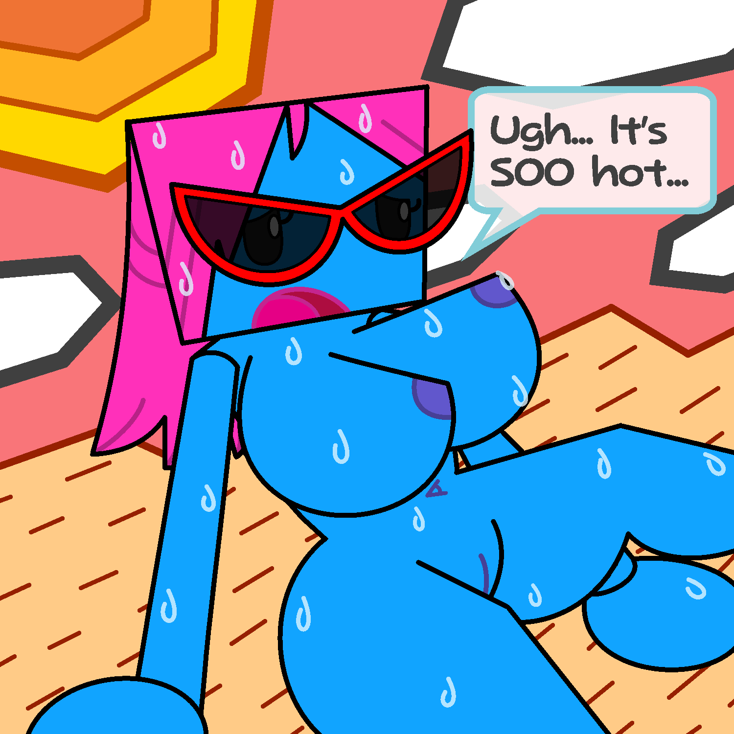 blue_skin breasts hair_down heat_(temperature) lewdusart nastasia nipples nude nude_female paper_mario sunbathing sunglasses super_mario_bros. super_paper_mario sweat vagina