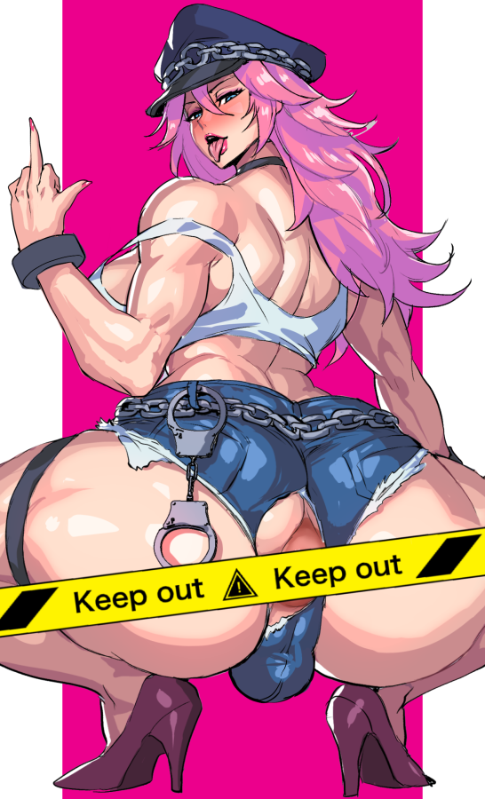 1futa anus ass back back_view big_ass booty_shorts breasts convenient_censoring final_fight flipping_off futa_only futa_sans_pussy futanari heels high_heels human kisuu large_breasts light-skinned_futanari long_hair looking_back middle_finger odd pink_hair poison_(final_fight) puffy_anus shemale solo squatting street_fighter testicles thick_thighs