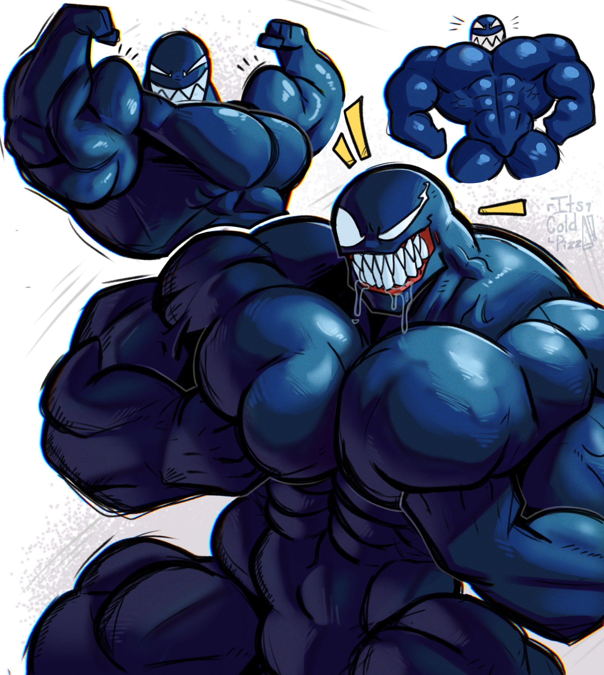 1boy, athletic, athletic male, bara, flexing, huge muscles, its coldpizzart, male, male only, marvel, marvel comics, muscles, muscular, muscular arms, muscular male, muscular thighs, venom (marvel), yaoi