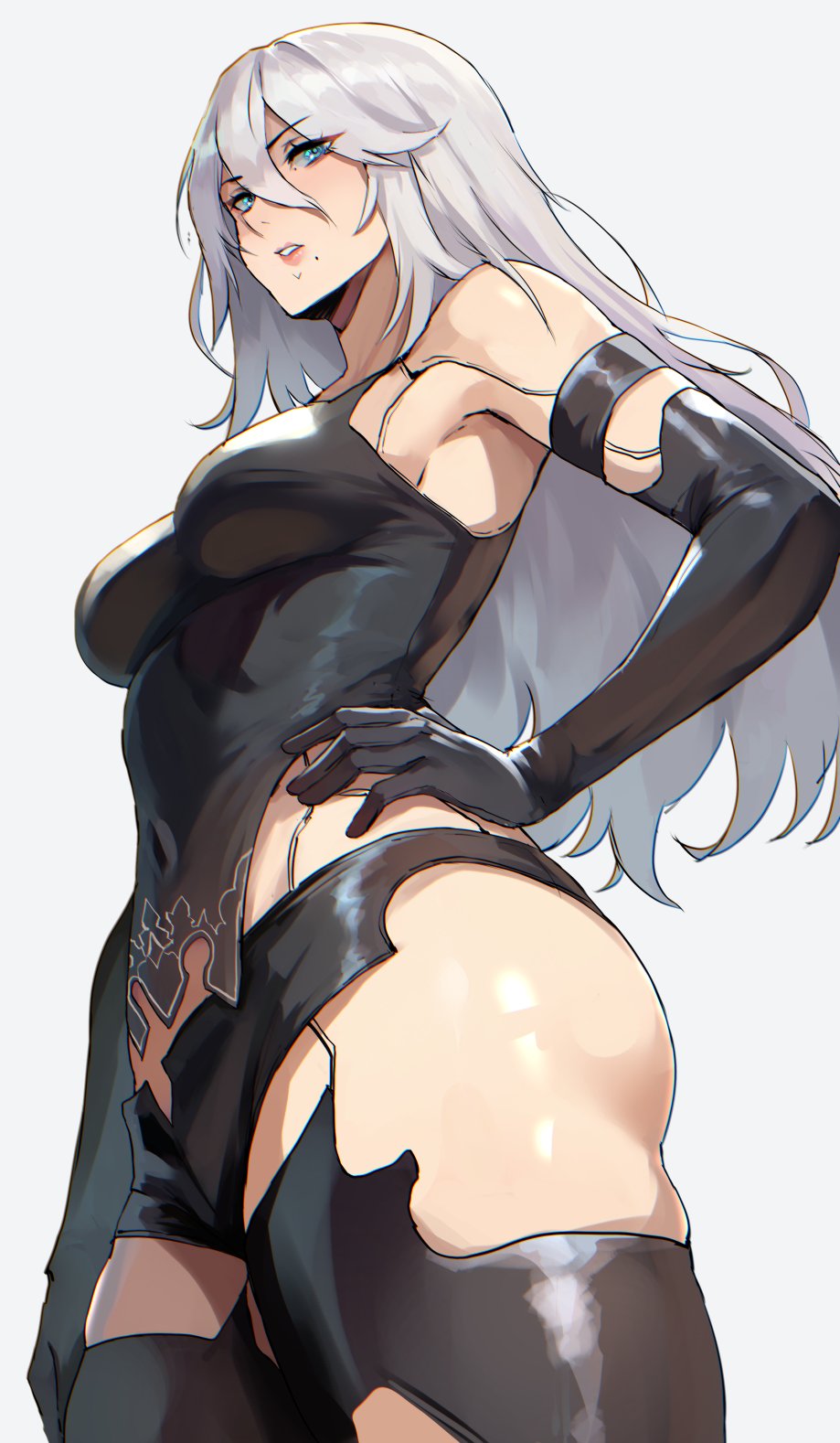 android android_girl ass barely_clothed big_ass clothed clothes clothing curvaceous curvaceous_body curvaceous_female curvaceous_figure curvaceous_hips curvy curvy_body curvy_female curvy_figure curvy_hips fat_ass female female_focus female_only hips lainart mole nier nier:_automata nier_(series) panties robot robot_girl thick_ass thick_hips thighhighs thighs white_hair wide_hips yorha_a2
