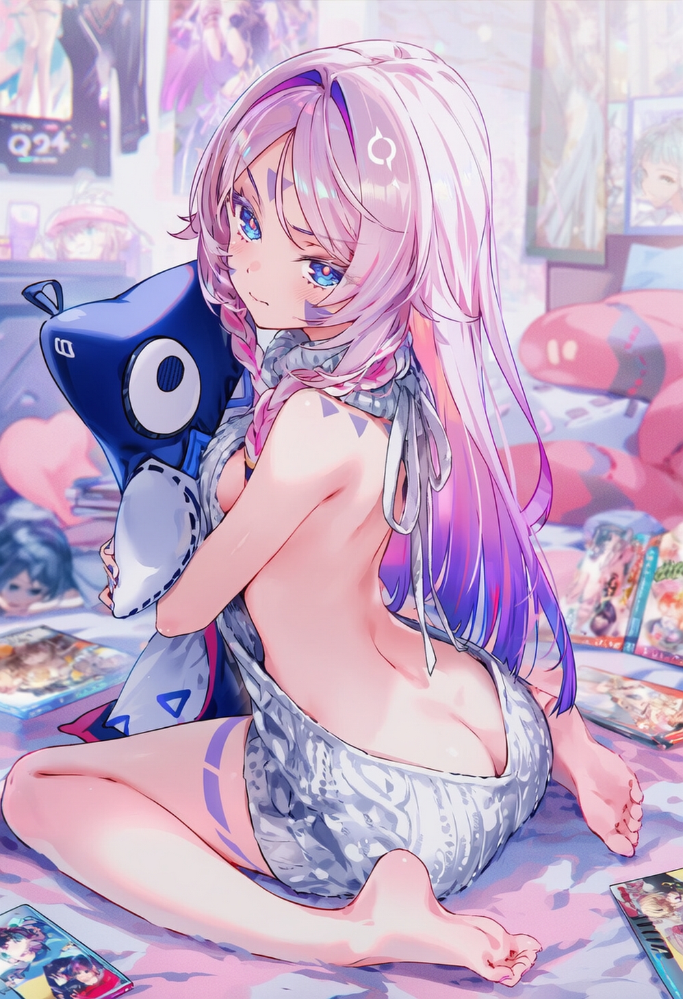 1girls, ai generated, ass, ass cleavage, ass crack, back view, bedroom, butt crack, citlali (genshin impact), curvy body, curvy female, curvy figure, female, female only, genshin impact, pink hair, raaicave