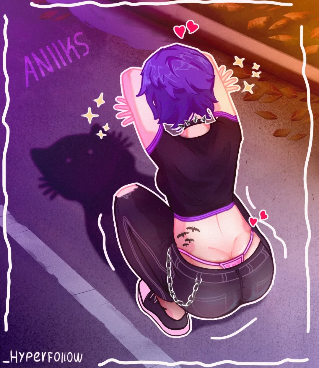 1girls ass ass_cleavage back back_view big_ass big_butt bird's-eye_view breasts butt_crack cat_shadow_puppet_(meme) chain_jewelry choker collar crouching crouching_female curvaceous curvy curvy_female curvy_figure female female_focus female_only goth goth_girl heart hearts_around_body hearts_around_head hi_res high-angle_view high_resolution highres hyperfollow large_ass light-skinned_female light_skin meme meme_reference oc original original_characters panties panties_exposed pink_panties pink_thong pink_underwear pose posing punk punk_girl purple_hair reference shadow shadow_puppet short_hair solo solo_female solo_focus sparkle sparkles spiked_choker spiked_collar squatting tagme tattoo thick_thighs thighs thong underwear underwear_exposed viewed_from_above voluptuous voluptuous_female