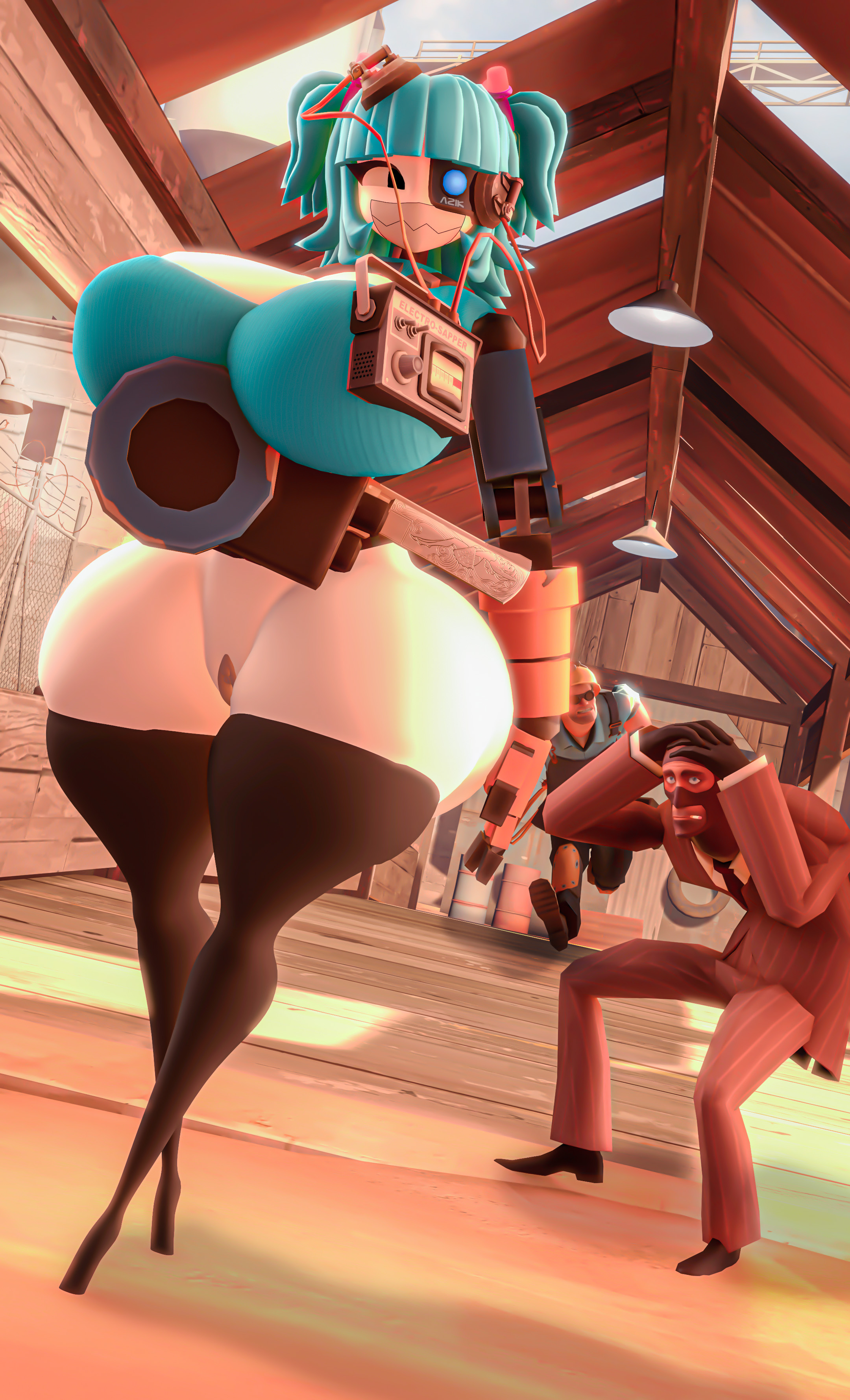 1girls, 3d, ass slap, azikdoesart, azsfml, bottomless, breasts, casual nudity, cleavage, curvy, female, futa transformation, futanari, huge ass, huge breasts, human, intersex, mimi sentry, no bra, public, public exposure, public nudity, revealing clothes, robot, robot girl, slapping butt, tagme, team fortress 2, teasing, topwear, transformation, voluptuous