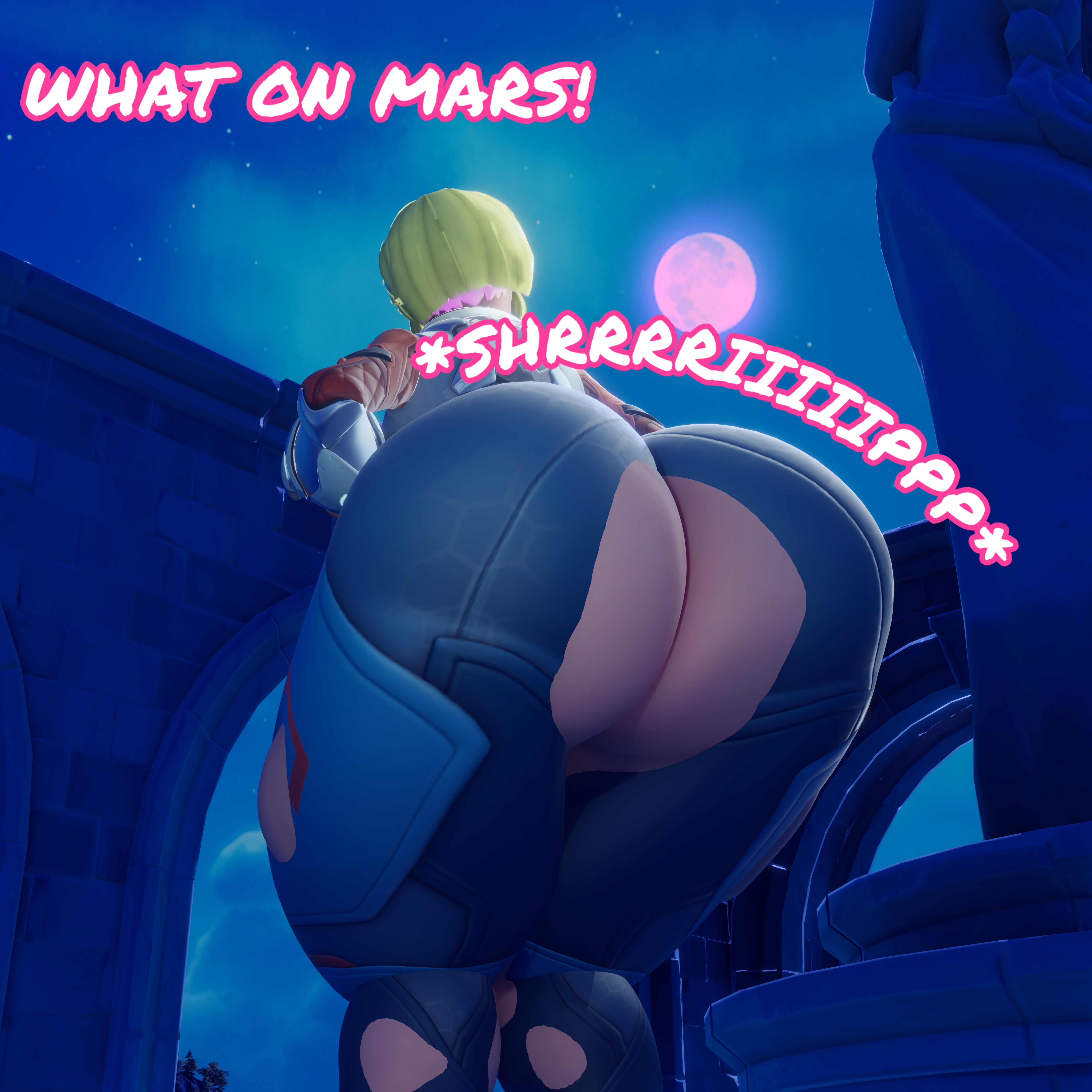 3d, ass, ass expansion, ass focus, bimbofication, blender, blonde hair, ctgiantess, dialogue, expansion, female, full moon, glowing eyes, hip expansion, juno (overwatch), overwatch, overwatch 2, pink eyes, pink moon, ripped clothing, thick thighs