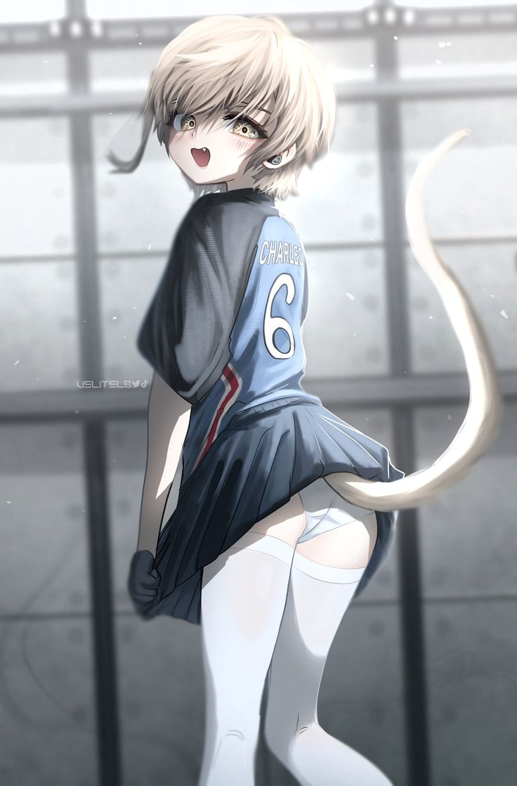 1girls, aged up, blue lock, charles chevalier, female, femlock, neko tail, rule 63, tagme, white panties, white socks