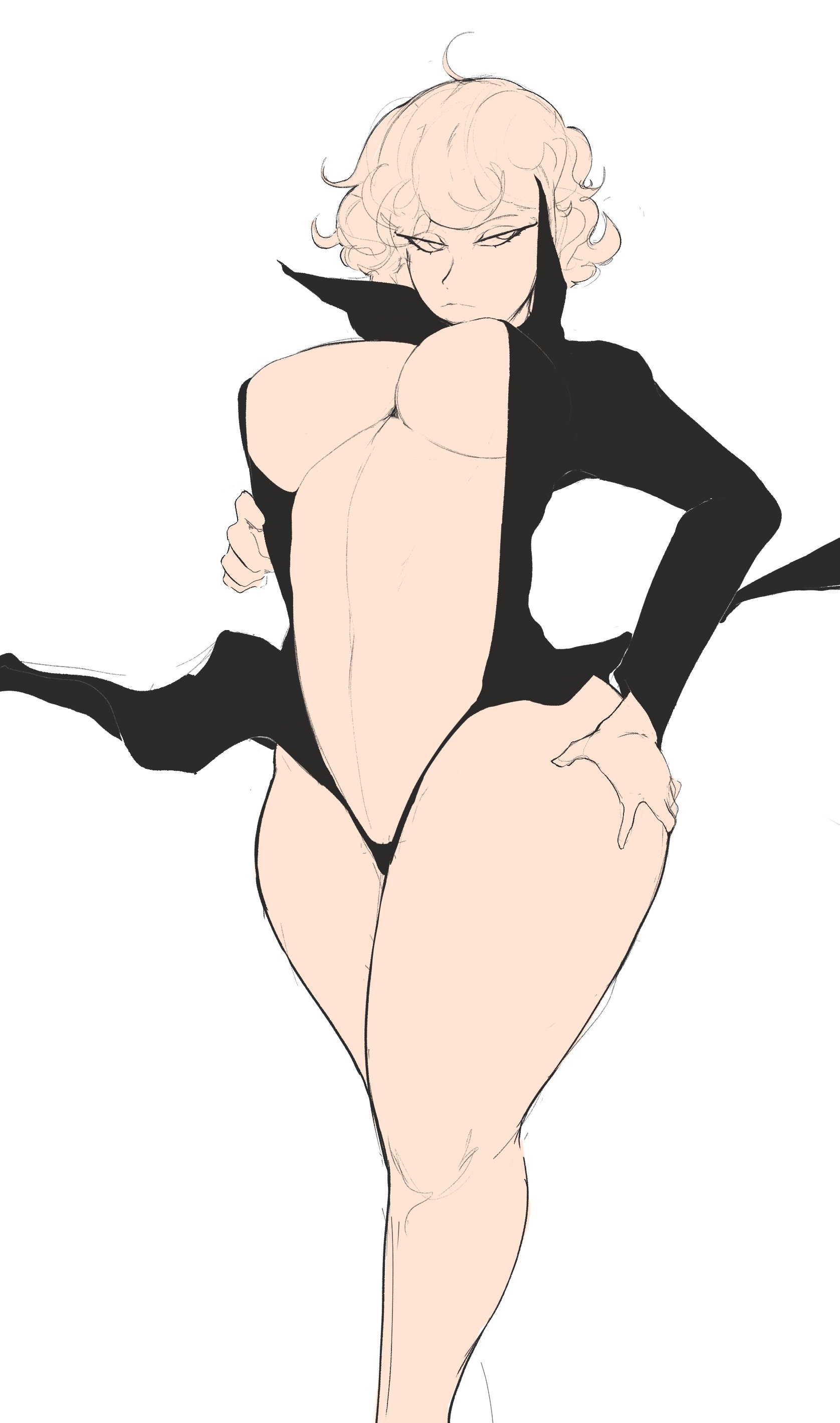 1girls, big breasts, breasts, female, female only, looking away, one-punch man, partially clothed, revealing clothes, smoxul, solo, tatsumaki, thick thighs, thong