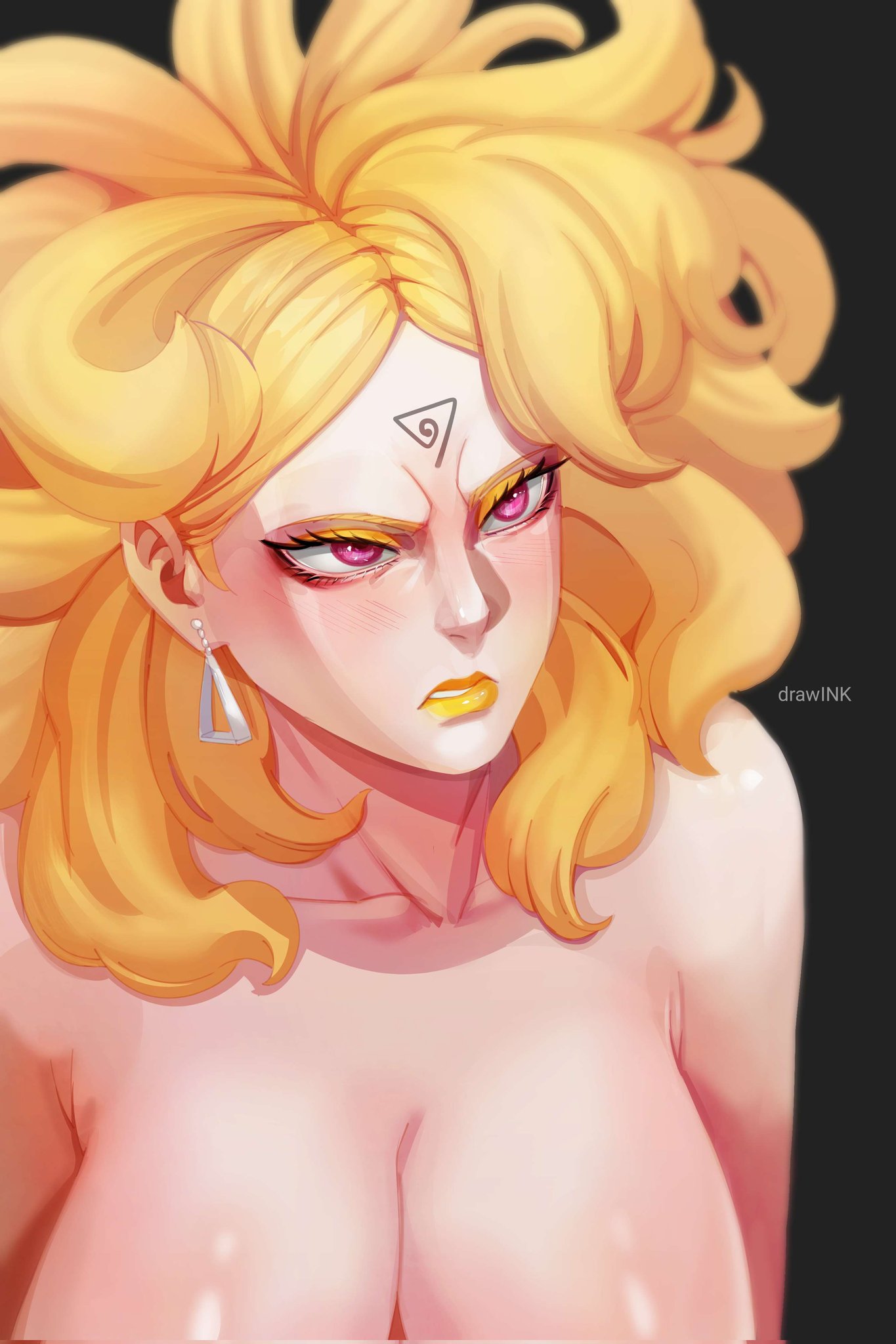 blonde female, blonde hair, blush, blushing, boruto: naruto next generations, boruto: two blue vortex, breasts, delta (boruto), drawink, earrings, female, female only, forehead mark, lipstick, naked, naked female, naruto (series), nude, nude female, pink eyes