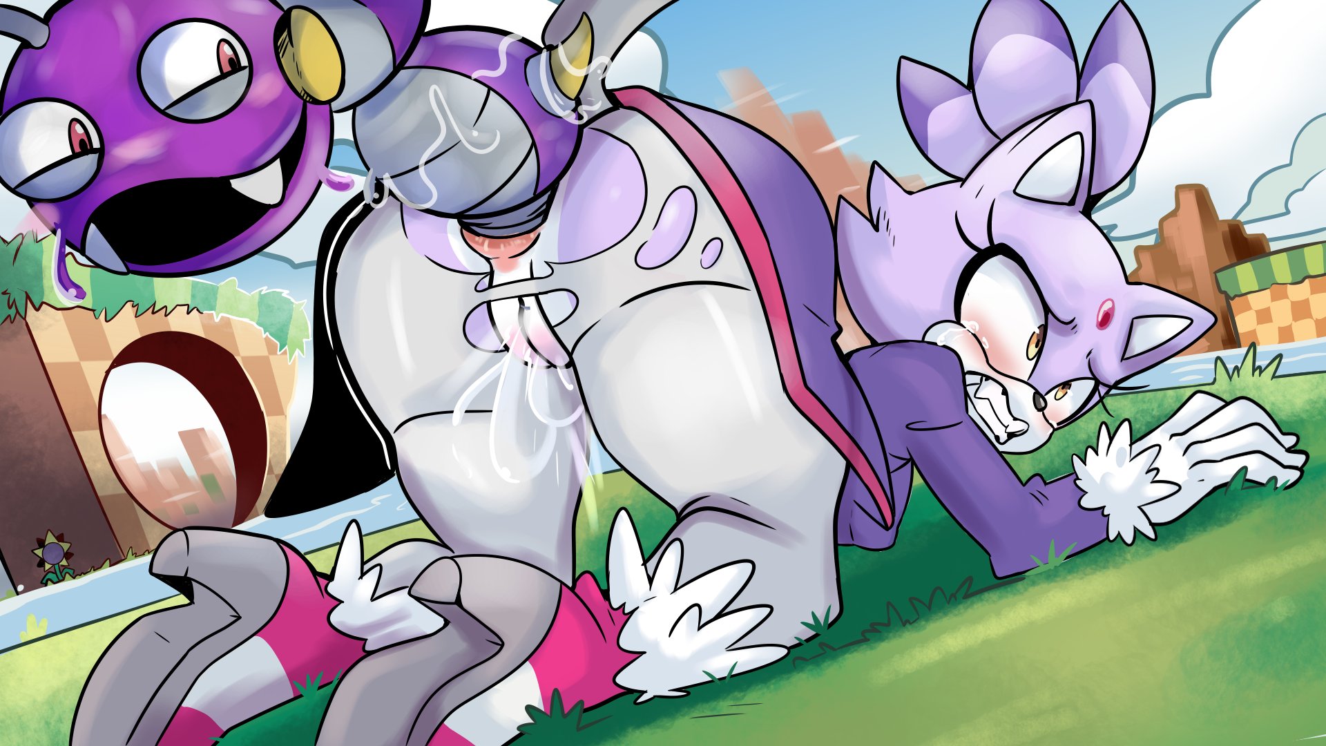 anal, anal sex, animal ears, ass, back view, badnik, big ass, big breasts, big butt, big thighs, blaze the cat, breasts, curvaceous, curvaceous female, curvaceous figure, curvy, curvy figure, curvy hips, erokuman04, female, female focus, female only, looking at viewer, purple body, pussy, pussy juice, sega, sonic (series), sonic the hedgehog (series)