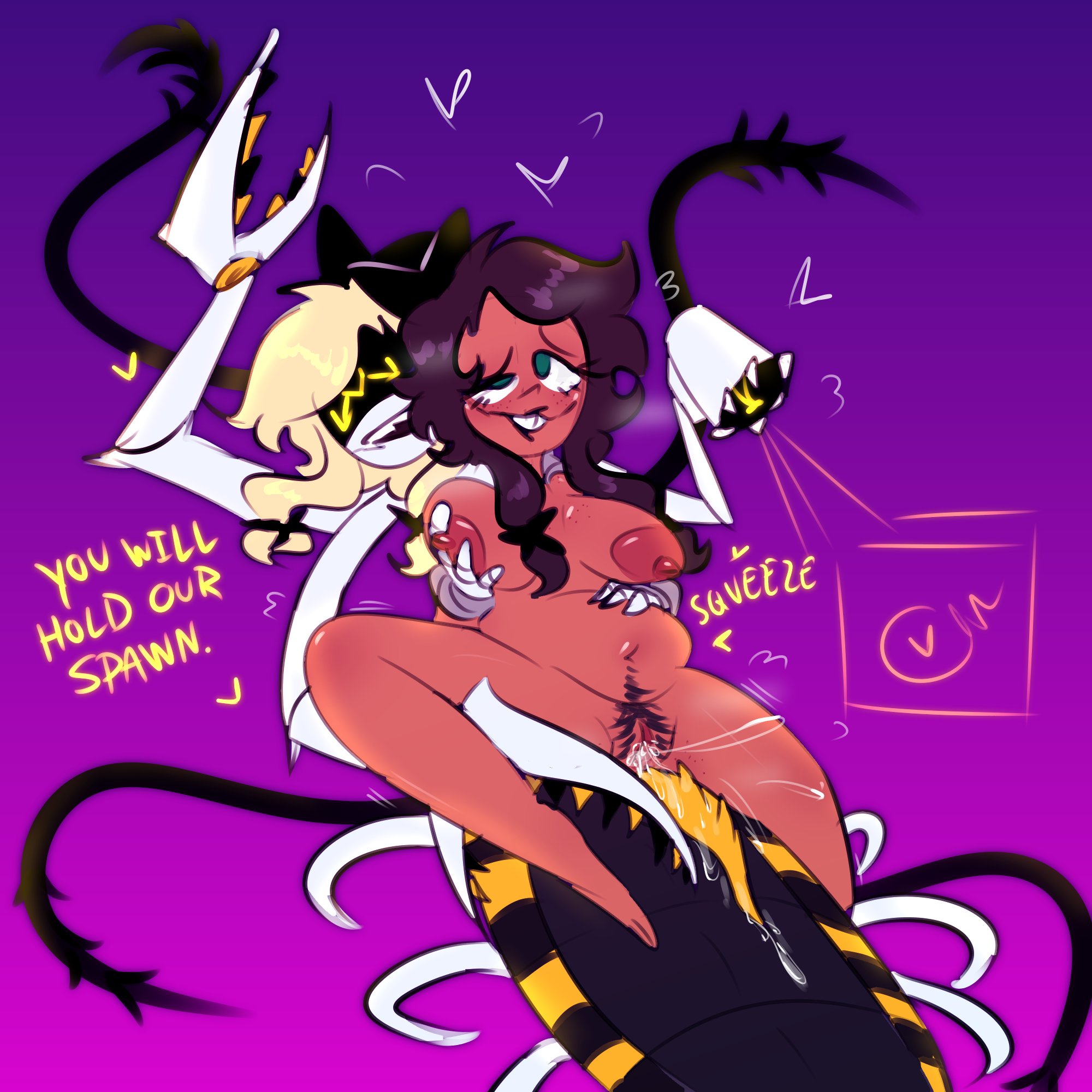 1futa, 1girls, bad source, buckteeth, cyn (murder drones), eldritch cyn (murder drones), female, freckles, futa on female, futanari, intersex, monster girl, murder drones, raynbowfuck, robot, robot girl, robot on human, tentacle, tentacle sex, tessa elliot