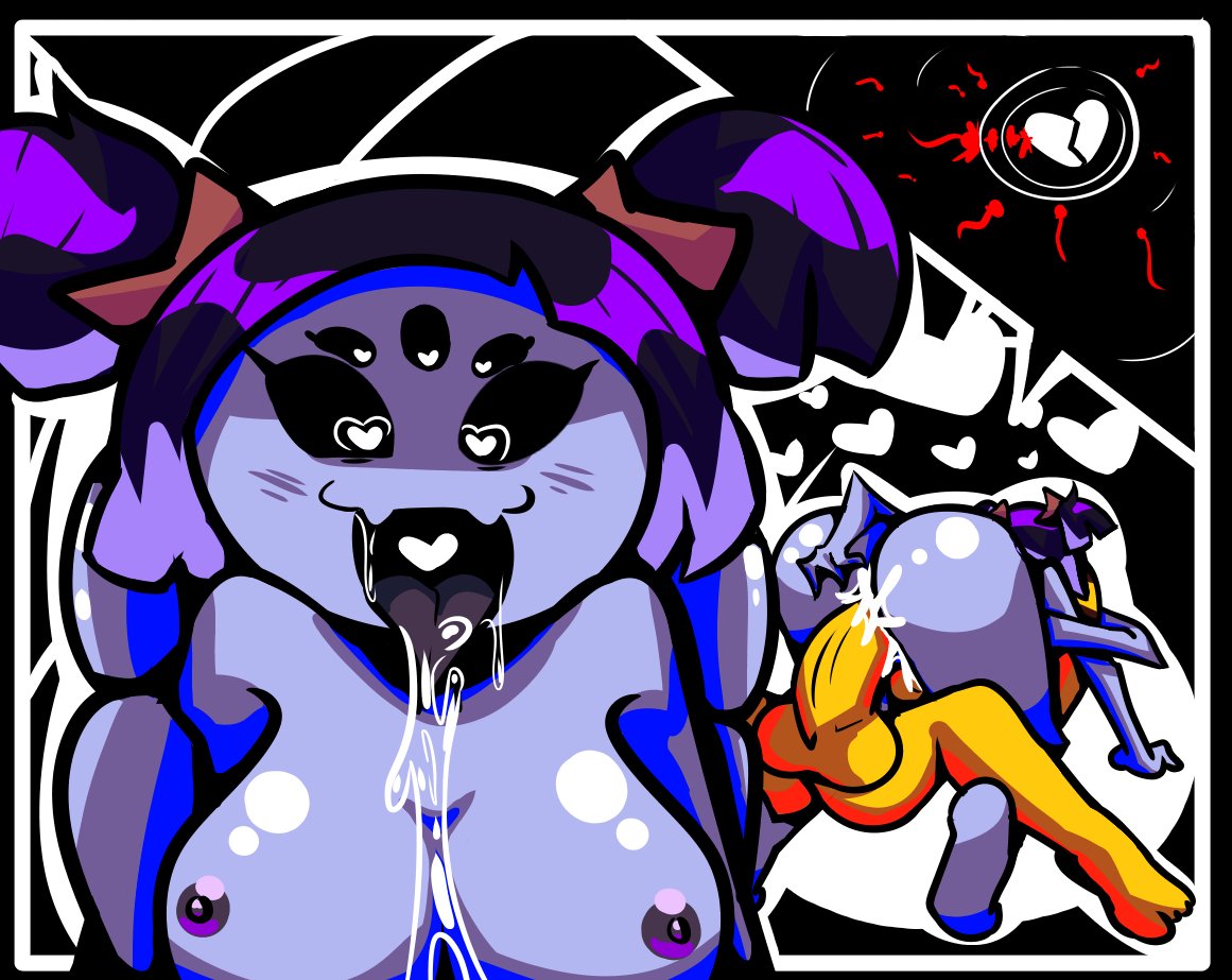 5_eyes ass breasts breasts_out cum cum_in_pussy cum_inside female heart heart-shaped_pupils monster_girl muffet mysaltisexposed saliva saliva_drip saliva_on_tongue soul spider_girl spider_web tagme undertale undertale_(series)