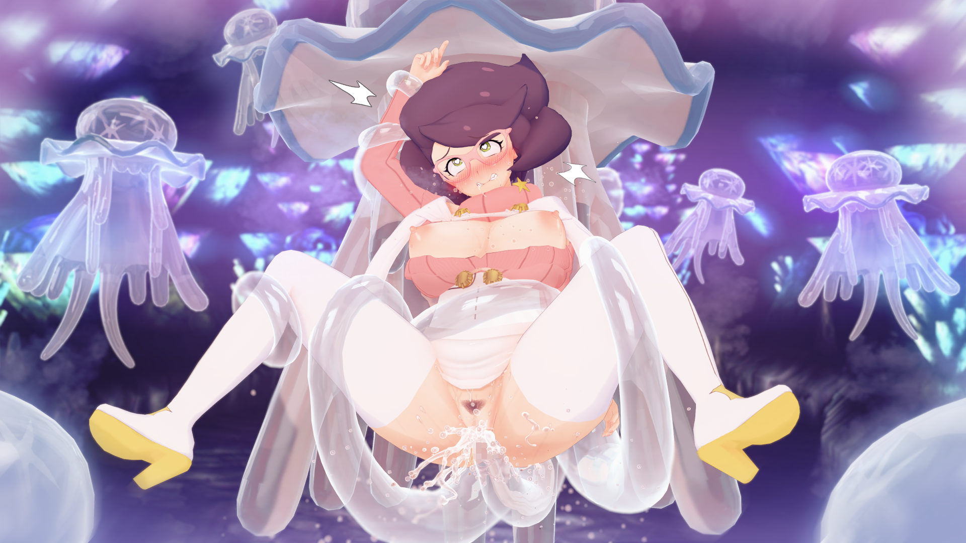 1girls, breasts, breasts out, clothed sex, cum, ejaculation, exposed breasts, exposed pussy, female, functionally nude, glasses, green eyes, heart-shaped pupils, high heels, nihilego, pleasure face, pokemon, pokemon sm, pokephilia, purple hair, pussy, rape, tentacle, tentacle rape, tentacle sex, ultra beast, wicke (pokemon), witchanon