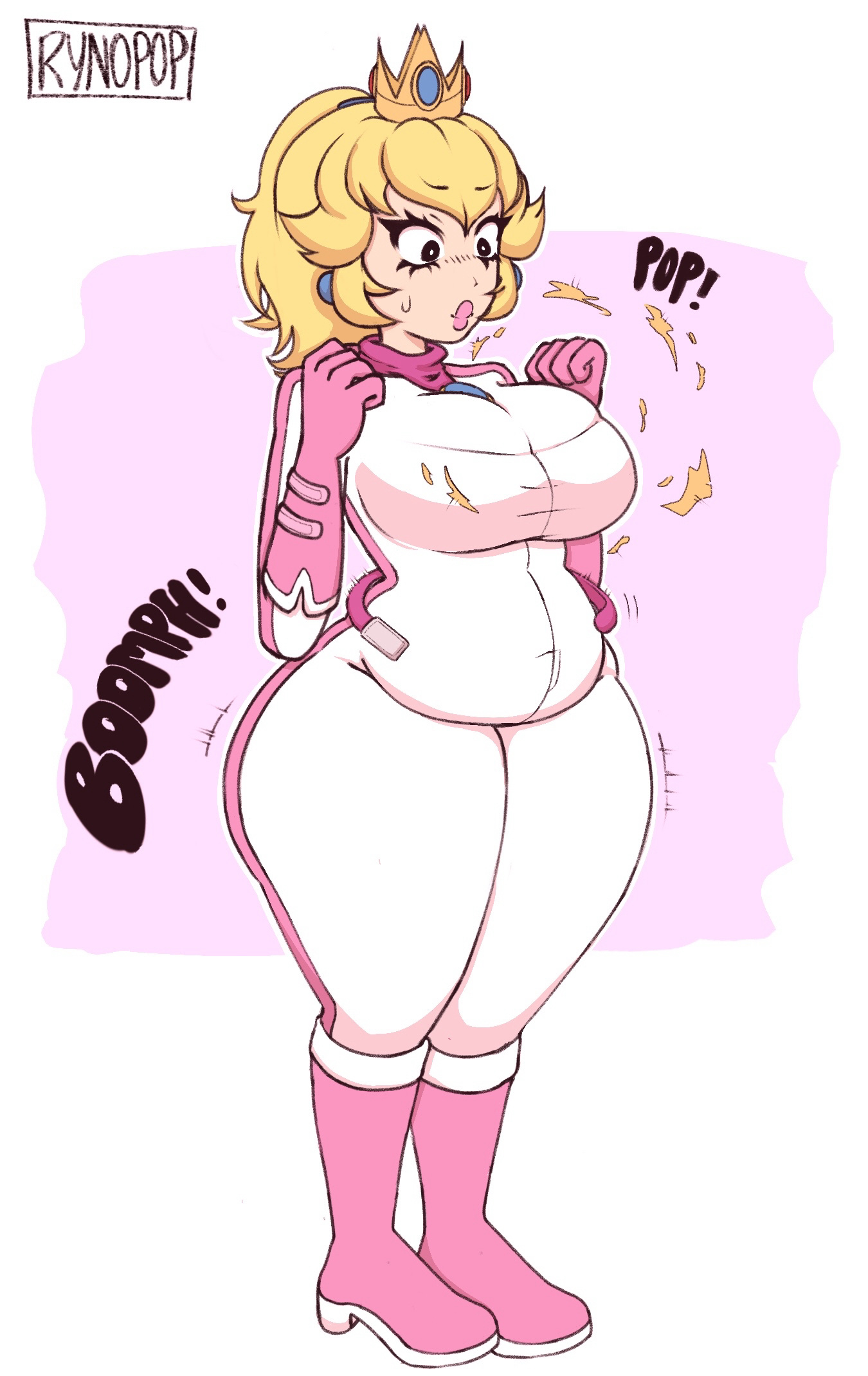 1girls, ass expansion, belly expansion, breast expansion, breast growth, breast growth (enlargement), breasts, curvy, female, huge breasts, inflation, mario (series), mario kart, p-balloon, princess peach, rynopop, solo, super mario bros.