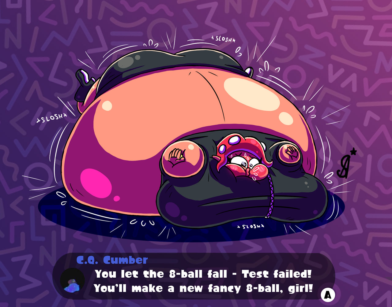 agent_8_(splatoon) ashamedscreen black_topwear inflation inflation_fetish nintendo obese octoling octoling_girl overweight spherical_inflation splatoon splatoon_(series) white_skin