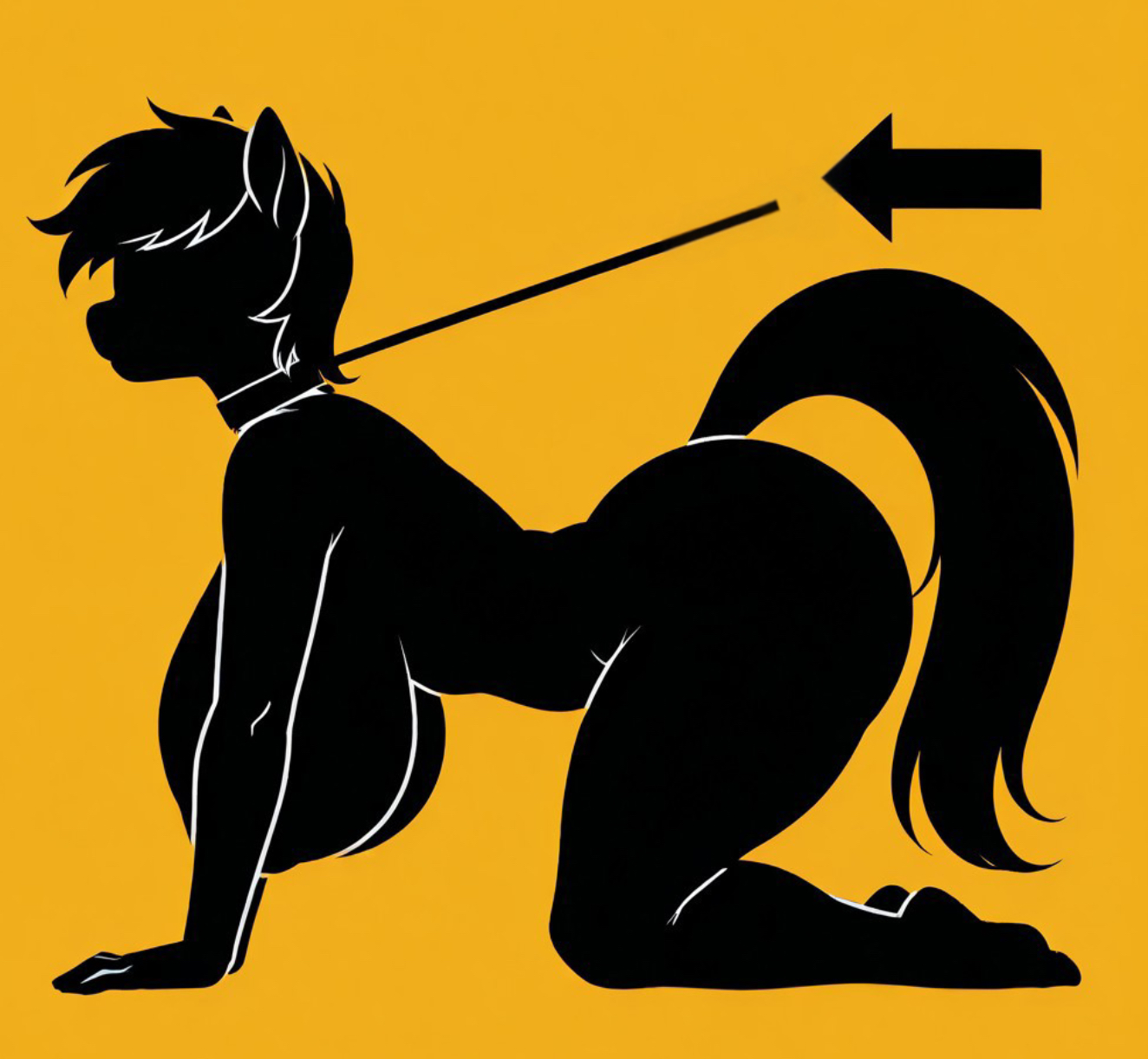 1girls, ai assisted, ai generated, anthro, anthro female, anthro focus, anthro only, arrow, arrow (symbol), arrow sign, ass, black body, bottom heavy, bottom heavy female, breasts, bubble butt, civitai, collar, coloredbin ai, coloredbin.ai, convenient censoring, convenient censorship, crawling, curvy, curvy anthro, curvy female, curvy figure, dog collar, female, female anthro, female focus, female only, hanging boobs, hanging breasts, hanging tits, horse ears, horse girl, horse tail, huge ass, huge boobs, huge breasts, huge butt, large ass, large boobs, large breasts, large butt, large tits, leash, leash and collar, leashed collar, leashed female, massive boobs, massive breasts, massive tits, my little pony, on all fours, on fours, on knees, outline, pony, round ass, round butt, short hair, side view, silhouette, silhouetted body, simple background, slim anthro, slim female, slim figure, slim waist, snout, solo, solo anthro, solo female, solo focus, tail, thick thighs, top heavy, top heavy breasts, warning sign, warning sign person, white outline, yellow background