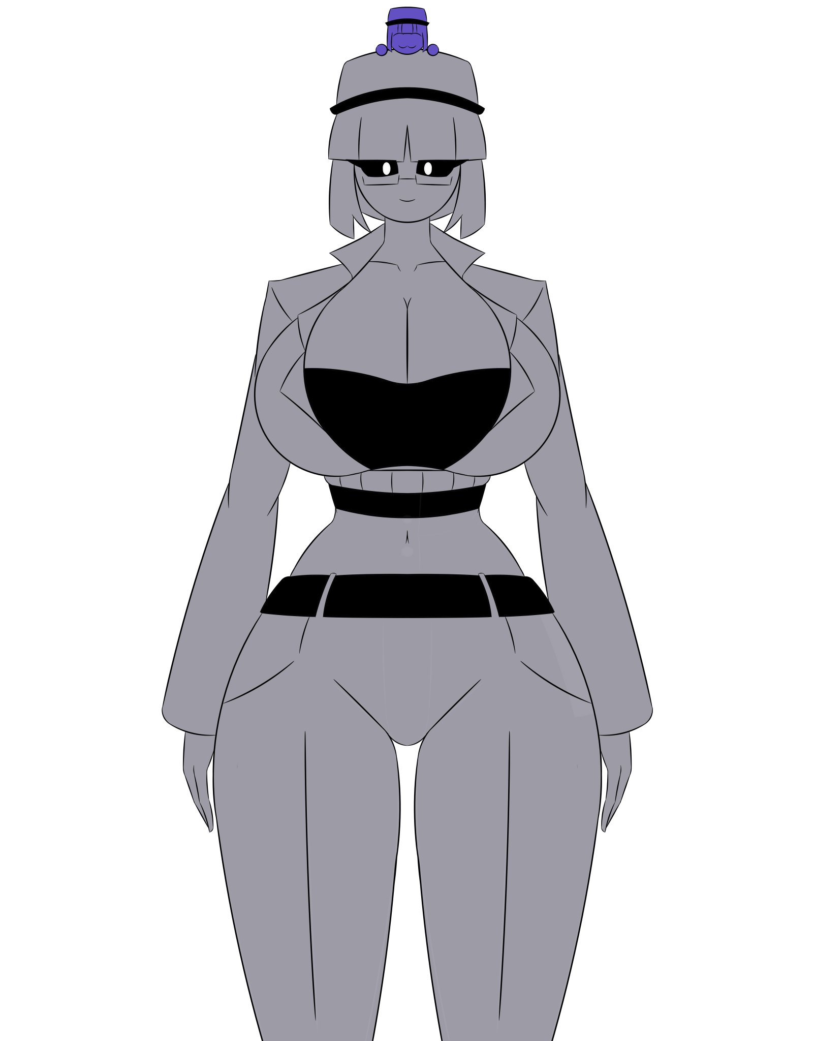 2d, 2d (artwork), 2girls, breasts, chibi, deletealliance, female, five nights at freddy's, flat colors, grey hair, grey skin, grey-skinned female, hailey emily, henry emily, huge breasts, micro, purple skin, rule 63, wendy afton, white background, william afton