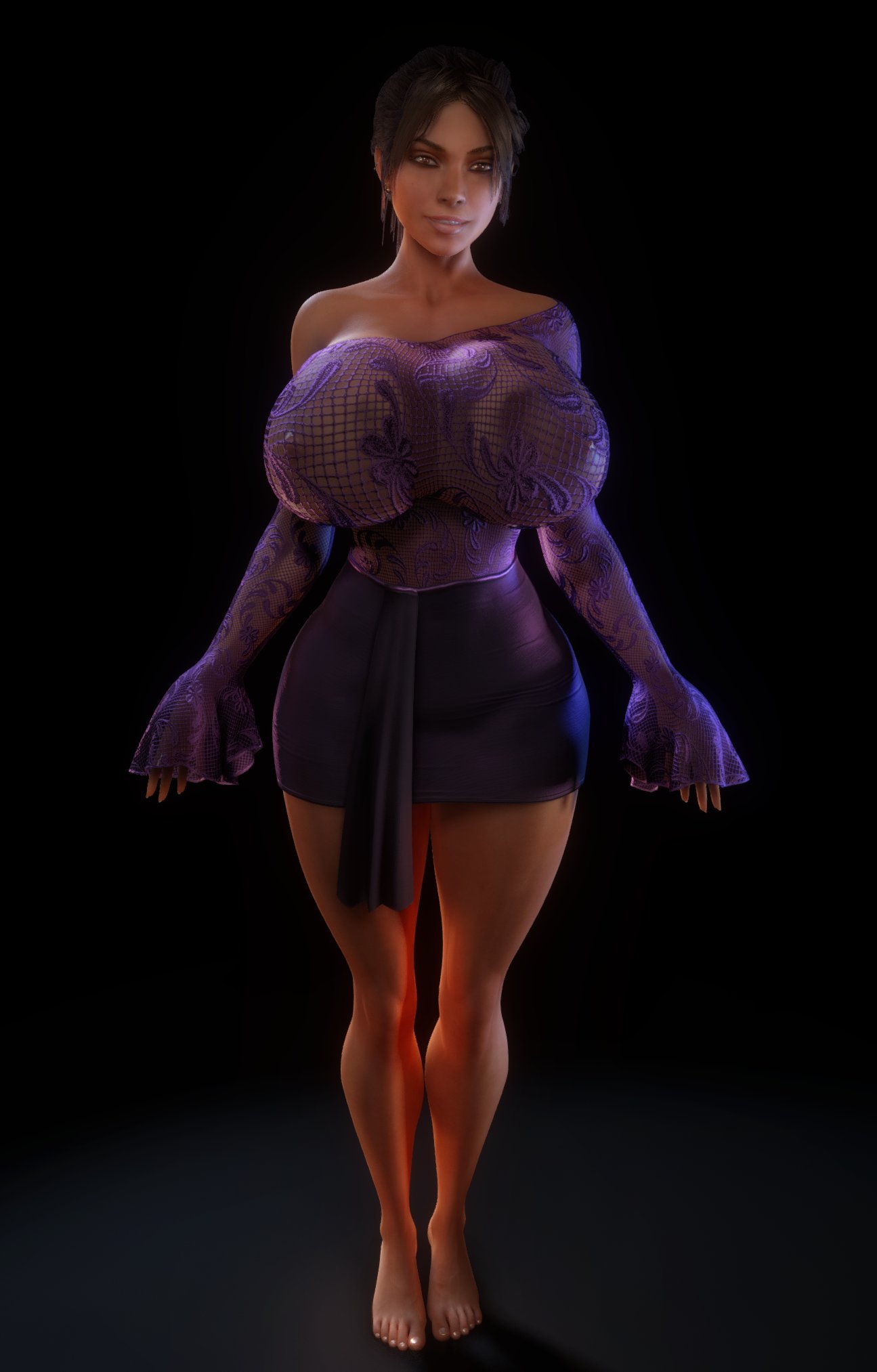 1girls, 3d, 3d (artwork), african, african female, alternate breast size, ass, bare legs, barefoot, big ass, big breasts, breasts, brown body, brown eyes, brown eyes female, brown hair, brown hair female, brown skin, brown-skinned female, bust, busty, capcom, clothed, clothed female, curvaceous, curvy, curvy figure, dark skin, dark-skinned female, female, female only, hi res, high resolution, highres, hips, hourglass figure, huge ass, huge breasts, human, human female, human only, large ass, large breasts, resident evil, resident evil 5, sheva alomar, slim waist, solo, solo female, thick, thick legs, thick thighs, vaako, voluptuous, waist, wide hips