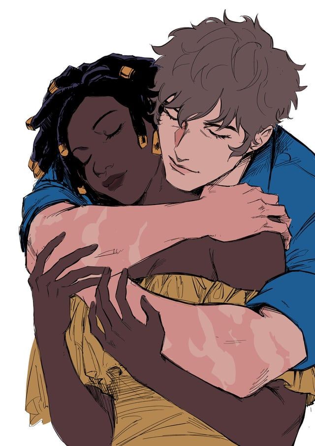 annette_(castlevania) black_hair brown_hair castlevania_(netflix) castlevania_nocturne closed_eyes clothed clothing dark-skinned_female dark_skin holding light-skinned_male light_skin richter_belmont short_hair