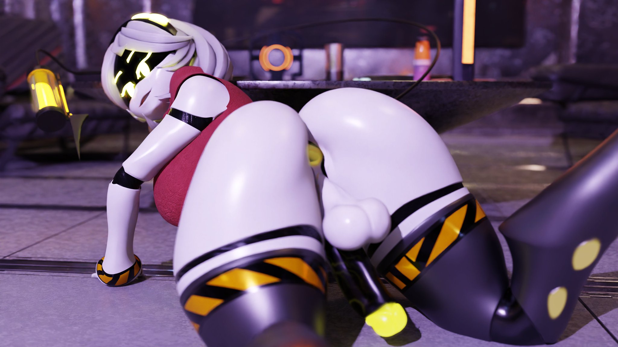 1dickgirl, 3d, anus, back view, balls, bysamzan, commission, dickgirl, disassembly drone, futa only, futa sans pussy, futanari, intersex, looking at viewer, looking back, murder drones, penis, samtrix, source request, tagme, v (murder drones)