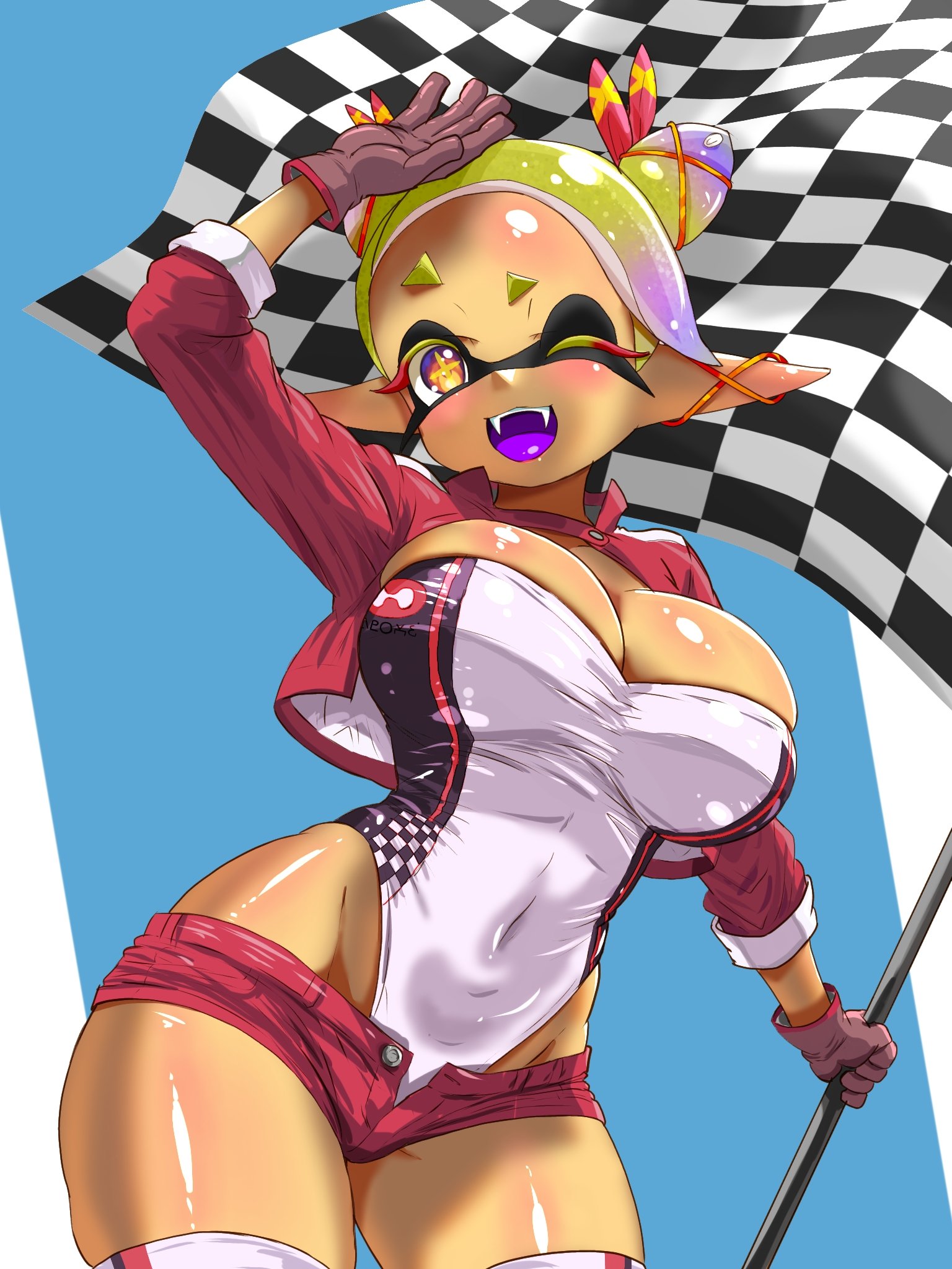 2d (artwork), digital drawing (artwork), digital media (artwork), female, frye (splatoon), frye onaga, inkling, nintendo, race queen, racing queen costume, splatoon, splatoon (series), splatoon 3, t2ukmyjm, twitter link, twitter username