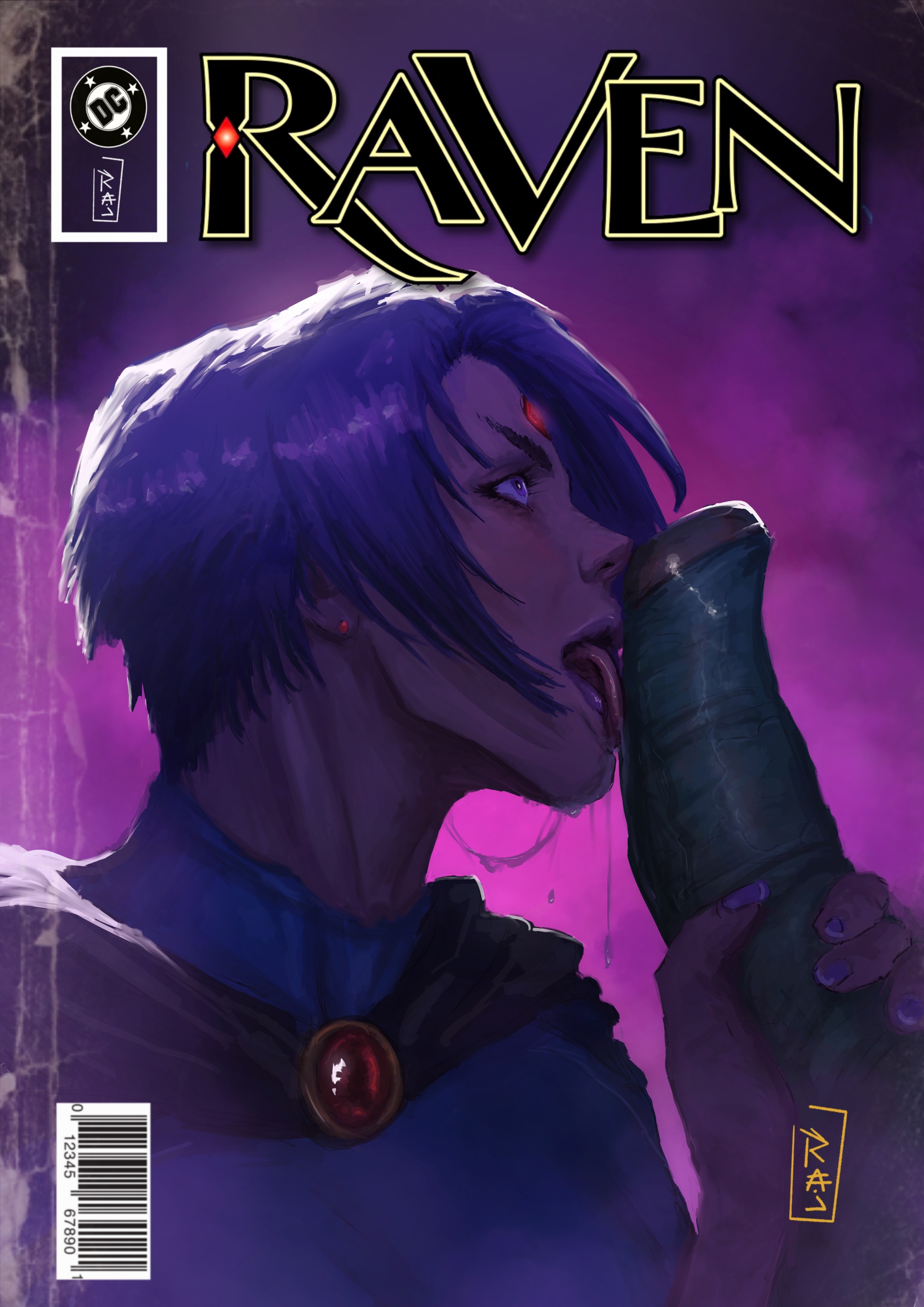 1boy, 1girls, beast boy, cartoon network, cover, cum, dc, dc comics, dripping cum, female, horse penis, horsecock, humiliation, licking penis, male, partial male, penis, purple eyes, purple hair, rachel roth, rajdraw, raven (dc), raven (teen titans), superheroine, teen titans, teenage female, teenager, teenager on teenager, violet eyes
