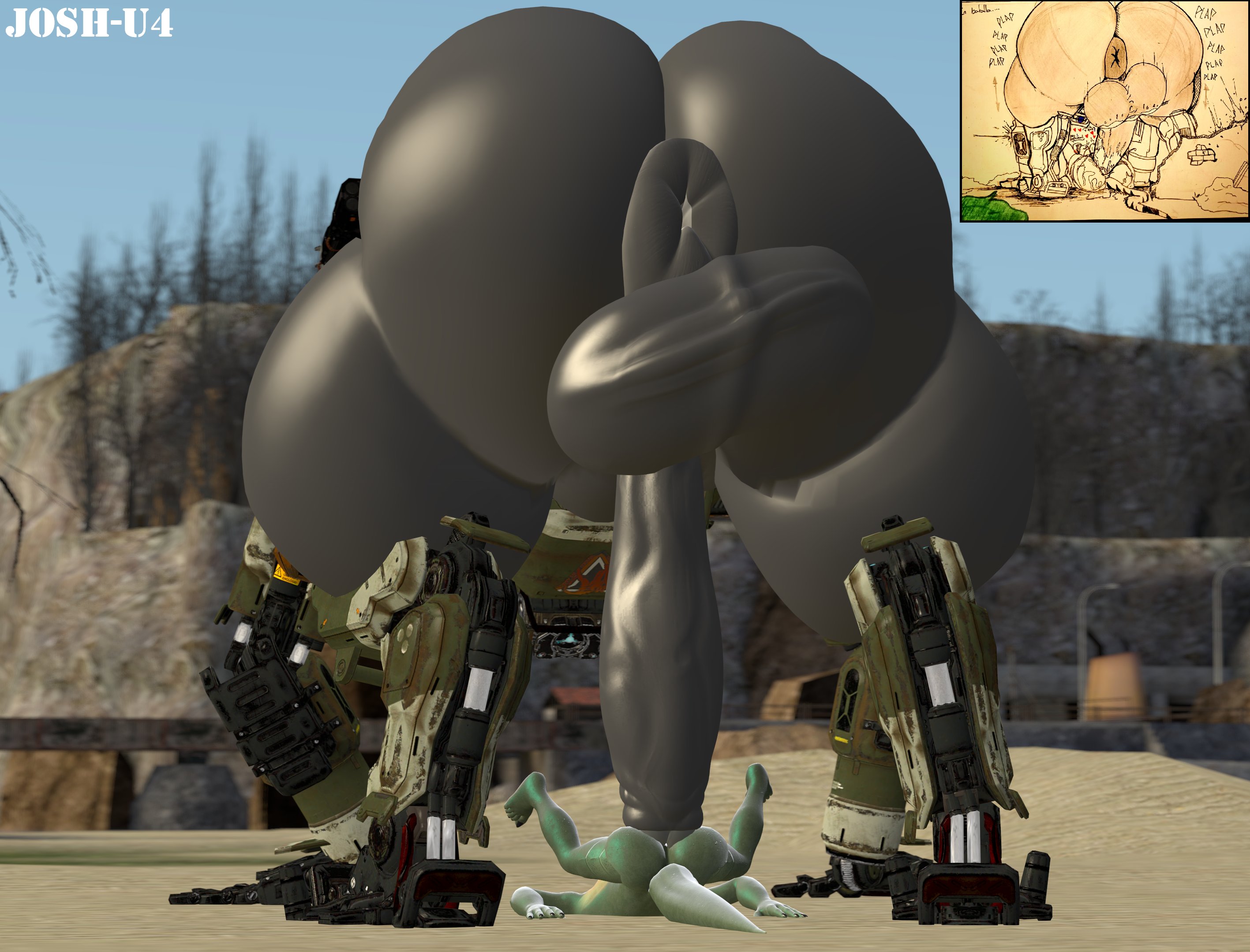 anthro, ass, balls, bt-7274, extreme size difference, josh-u4, living condom, male, massive ass, massive balls, massive penis, mating press, mecha, penis, robot, titanfall, titanfall 2