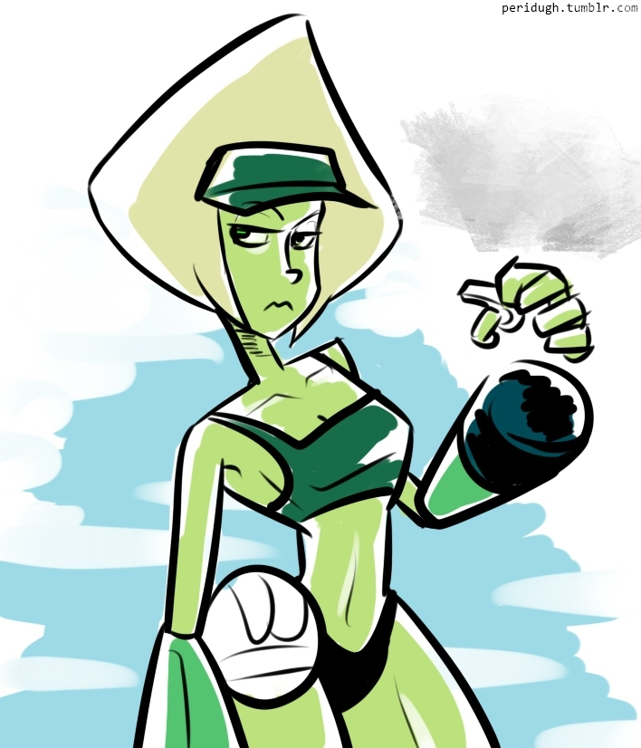 1girls 2015 blonde_hair cartoon_network cleavage digital_media_(artwork) gem_(species) green_skin limb_enhancers muscular muscular_thighs peridot_(steven_universe) peridugh solo sports_bra sportswear steven_universe visor_cap volleyball volleyball_uniform whistle