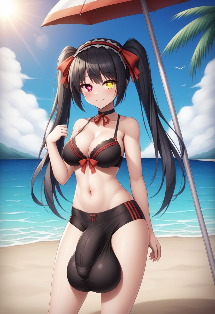 1futa ai_generated balls_bigger_than_penis balls_under_clothes beach big_balls big_breasts big_penis bikini black_bikini black_hair black_panties blush bulge civitai date_a_live flaccid flaccid_penis full-package_futanari futa_only futanari huge_balls huge_breasts huge_bulge long_hair looking_at_viewer mizuiro01 ocean outdoors penis_under_clothes red_eyes smile smiley_face smiling smiling_at_viewer solo solo_futa swimsuit testicles tokisaki_kurumi twintails uncensored yellow_eyes