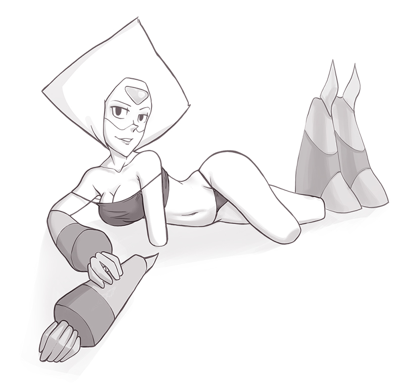 1girls 2015 amputee artist_request cartoon_network digital_media_(artwork) gem_(species) limb_enhancers monochrome peridot_(steven_universe) pinup pinup_pose prosthetic prosthetic_arm prosthetic_limb prosthetics quadruple_amputee solo steven_universe thong underwear vest visor