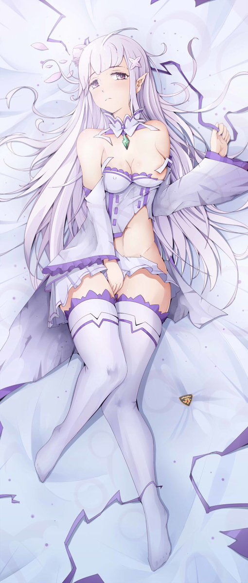 elf emilia_(re:zero) female infinite long_hair long_hears purple_eyes re:zero_kara_hajimeru_isekai_seikatsu tagme white_hair