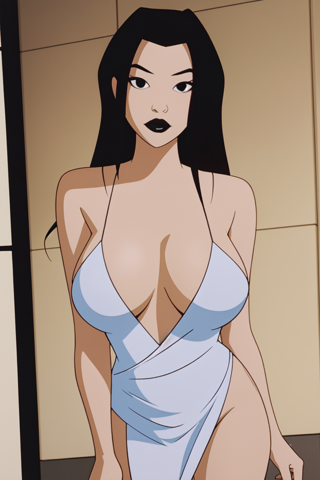 1girls ai_generated batman_(series) batman_beyond black_eyes black_lipstick breast breasts cleavage curvaceous curvaceous_body curves curvy curvy_body curvy_female curvy_figure dana_tan dc_comics dcau female female_only hourglass_figure inner_sideboob light-skinned_female light_skin mrseyker sideboob solo solo_female voluptuous voluptuous_female white_clothing white_dress