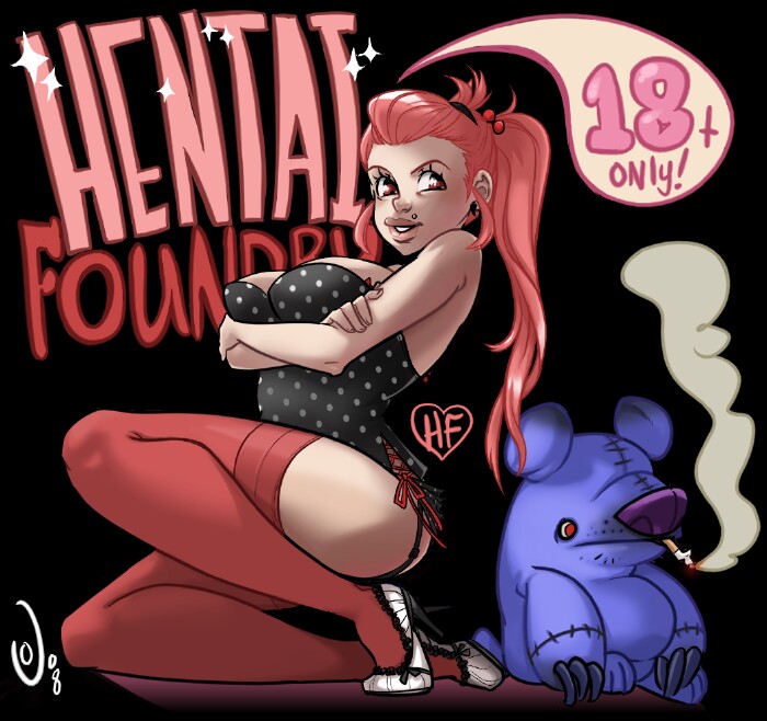 cleavage clothed hentai_foundry mascot pink_hair red_eyes smoking thighhighs tied_hair truely twintails