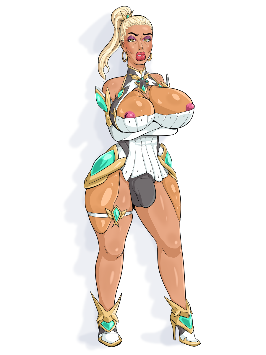 1boy alpha_channel big_lips bimbo black_eyebrows blonde_hair breast_forms breast_padding busty_boy crossdressing crossover diggerman drag_queen fake_breasts high_heels hip_pads hoop_earrings karen male mythra_(xenoblade) panty_bulge ponytail purple_eyeshadow rule_63 thick_eyebrows transparent_background wtf xenoblade_(series) yellow_eyes