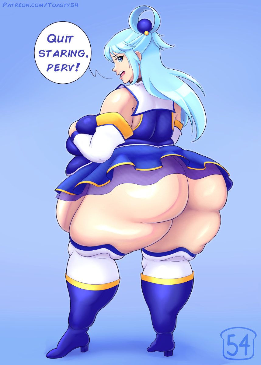 1girls 2022 aqua_(konosuba) artist_name ass bbw belly belly_overhang blue_eyes blue_hair breasts clothed clothing dress english english_text female female_focus hi_res high_resolution highres hips huge_ass huge_belly huge_breasts kono_subarashii_sekai_ni_shukufuku_wo! looking_at_viewer looking_back matching_hair/eyes overweight overweight_female plump plump_ass solo solo_female solo_focus speech_bubble talking_to_viewer text thick_thighs thighs toasty54 wide_hips