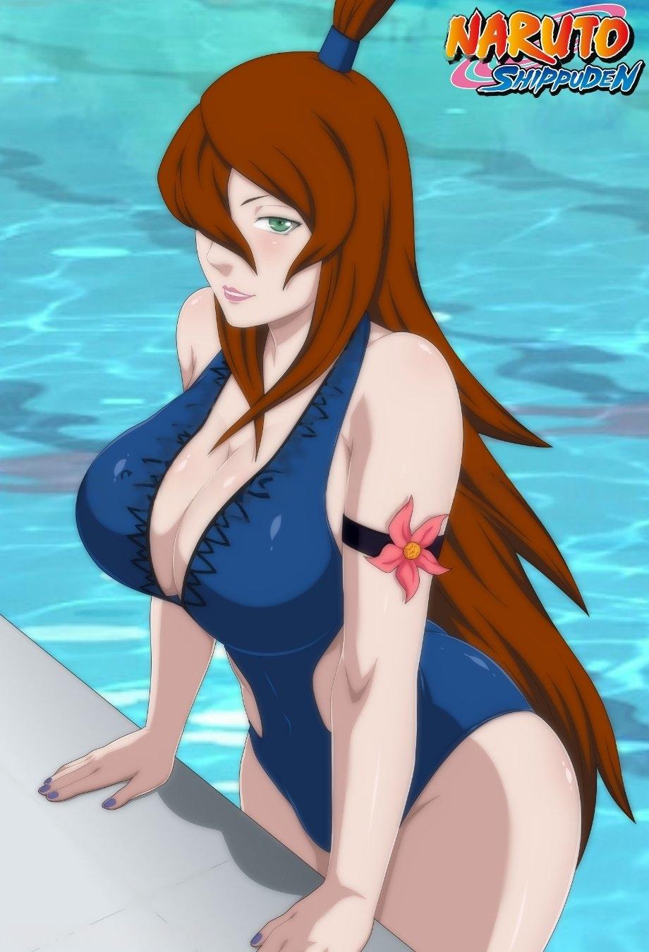 1girls arm_support ass auburn_hair bare_shoulders blue_one-piece_swimsuit blue_swimsuit breasts casual_one-piece_swimsuit cleavage clothing copyright_name covered_navel eroticgeek2 female female_only flower green_eyes hair_over_one_eye high_resolution huge_breasts large_ass large_breasts leaning_forward lips logo long_hair looking_at_viewer mei_terumi mizukage nail_polish naruto naruto_shippuden navel one-piece_swimsuit pool poolside red_hair seductive_smile seductive_woman smile solo swimsuit terumi_mei topknot very_long_hair voluptuous water watermark wet wet_body