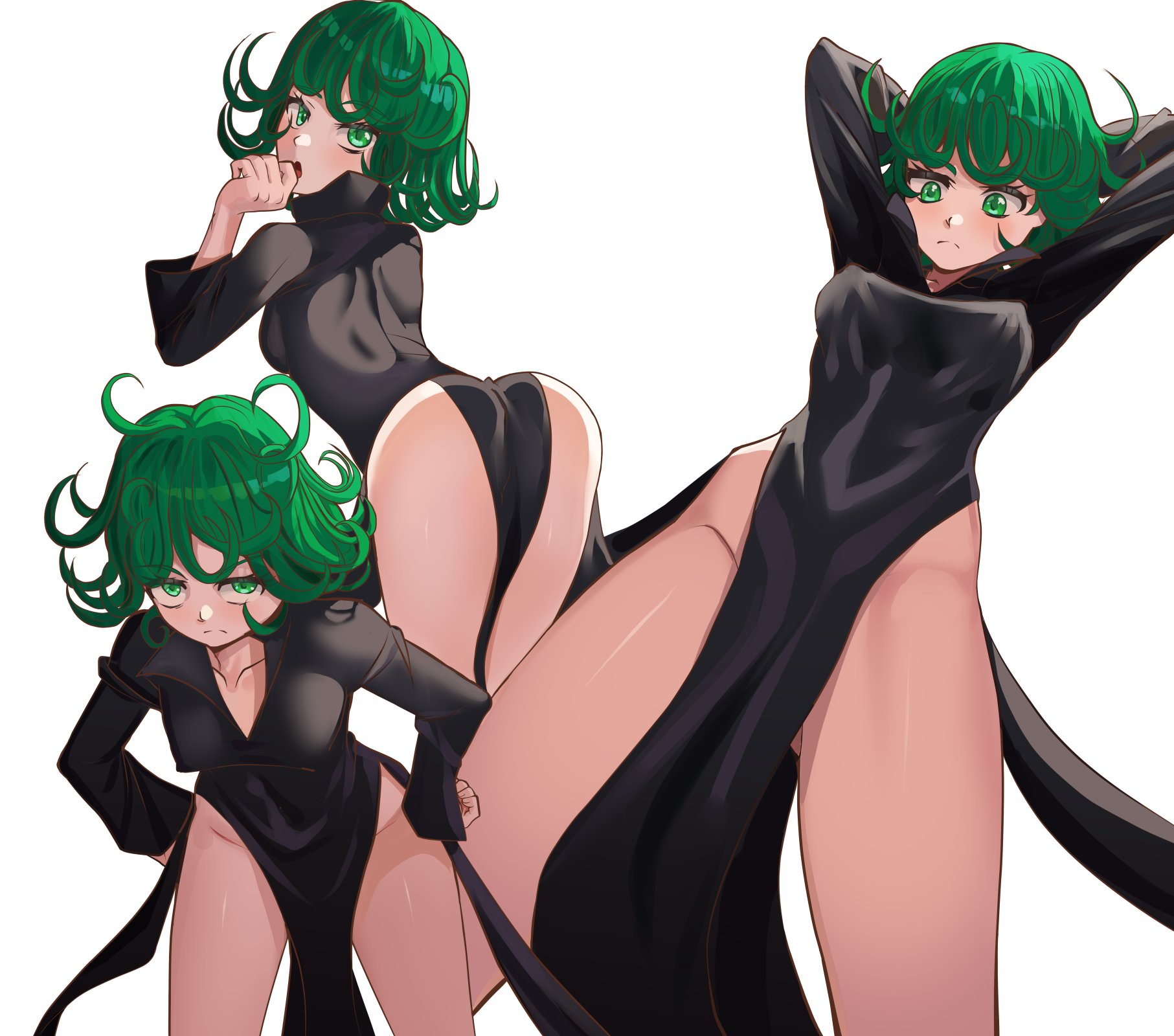1girls, breasts, female, female focus, female only, green eyes, green hair, green-haired female, light skin, light-skinned female, medium breasts, nico-mo, one-punch man, pale skin, pale-skinned female, short hair, skinny, skinny female, tatsumaki